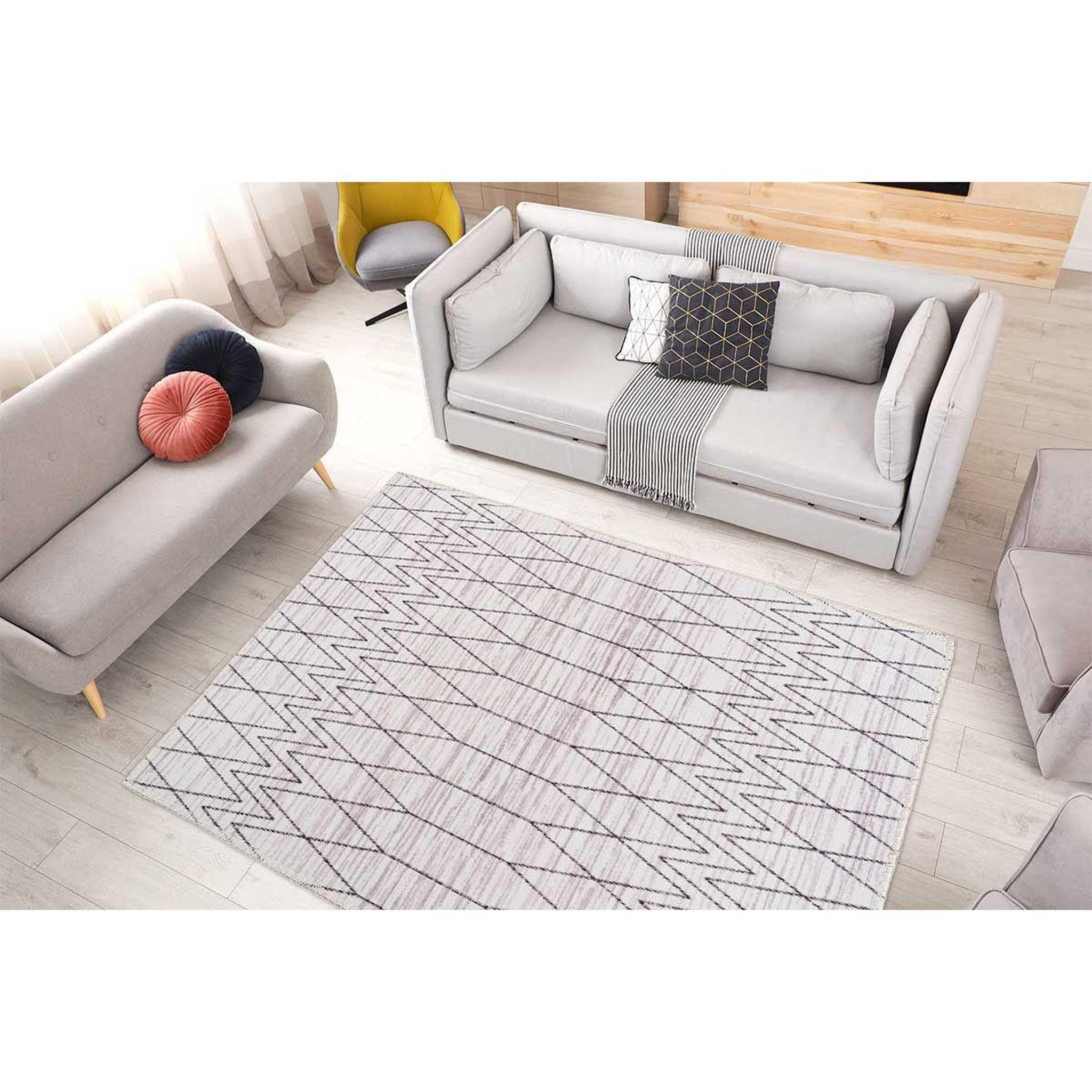 Voir la diapositive 4 : Paris Prix Tapis Tissé Imprimé à Poils Plats  Maya III  Gris