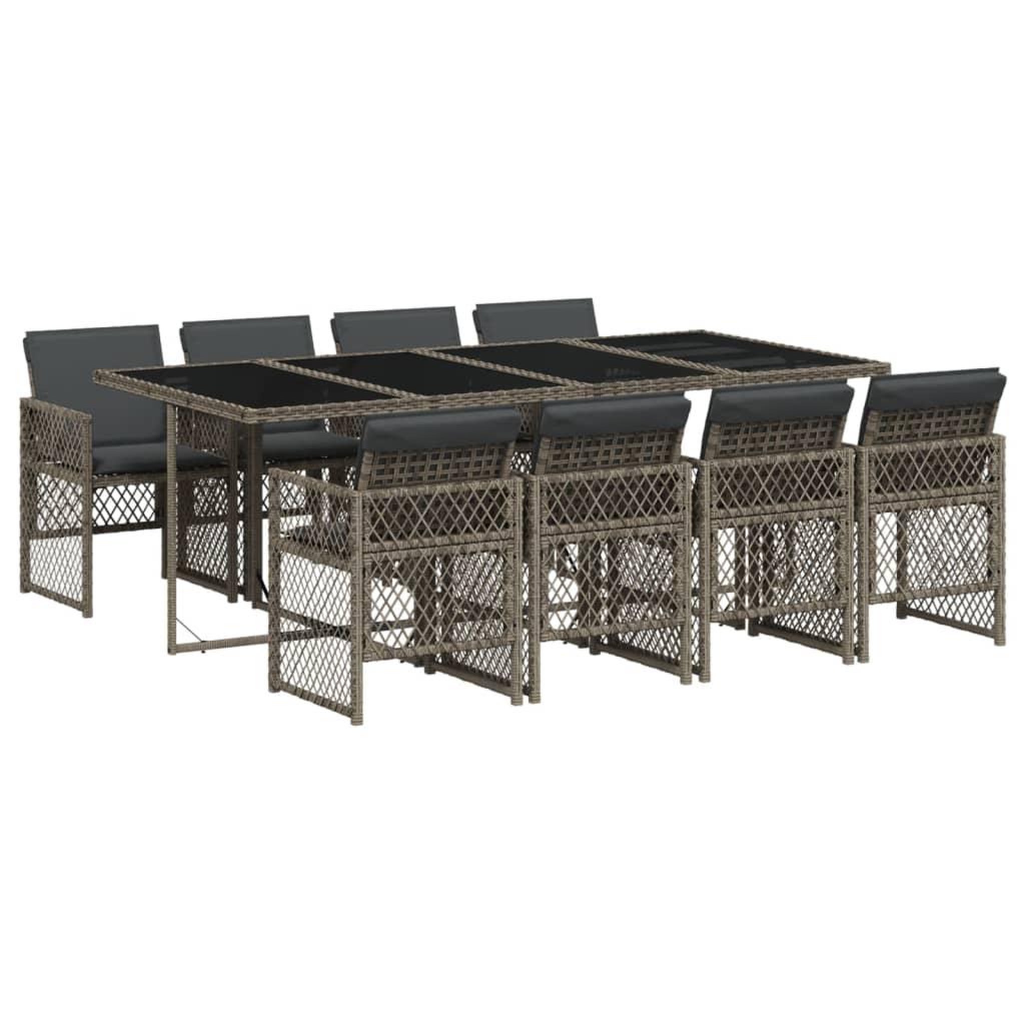 Voir la diapositive 2 : VIDAXL Ensemble a manger de jardin 9 pcs coussins gris resine tressee