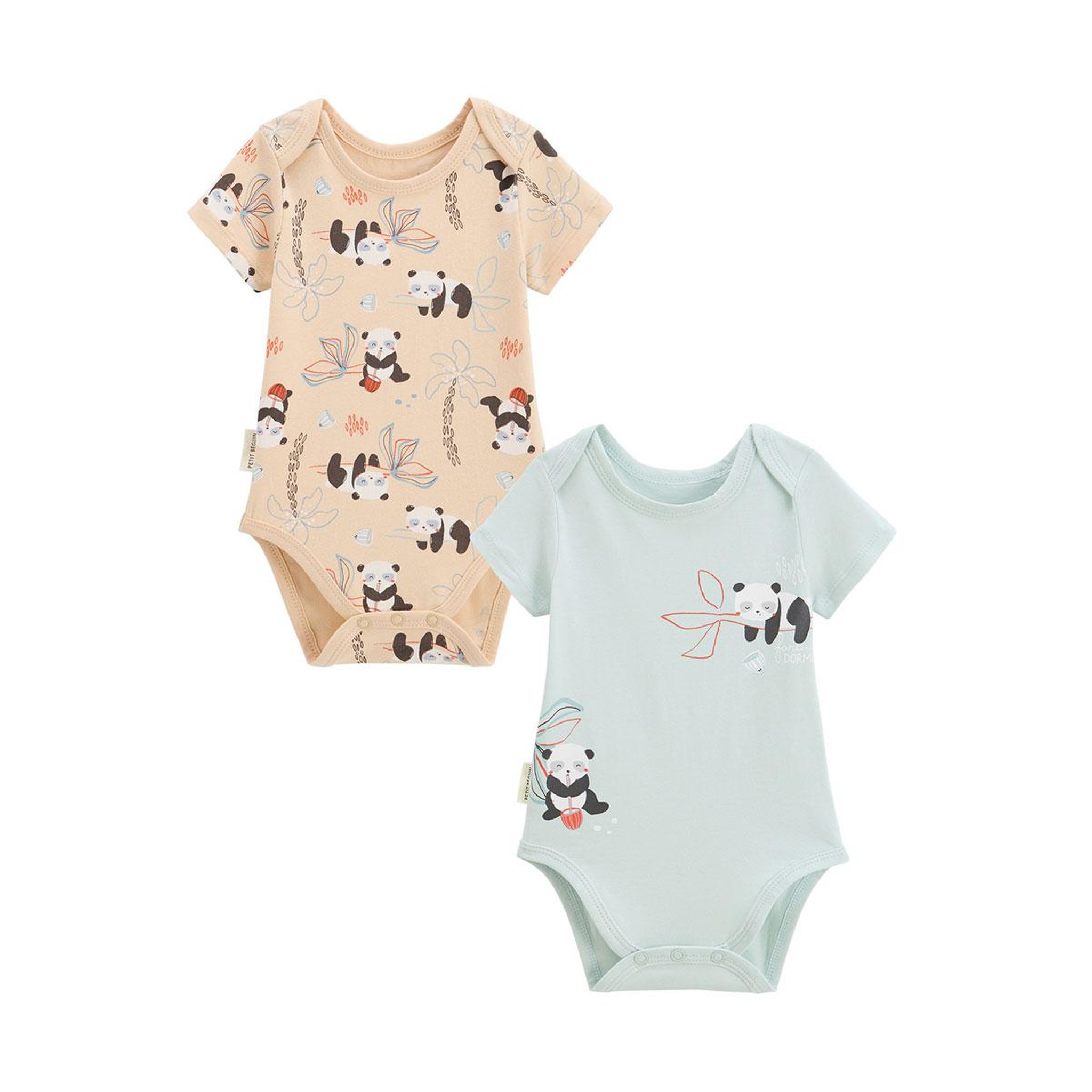 Petit Béguin Lot de 2 bodies bébé manches courtes bento. Coloris disponibles : Vert