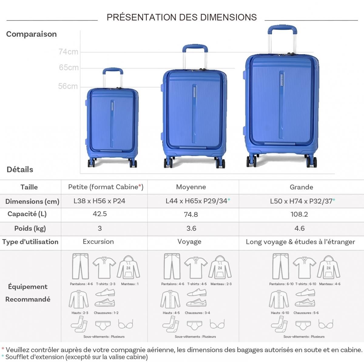 David Jones Lot 3 valises rigides dont 1 cabine porte-ordinateur 17  TSA
