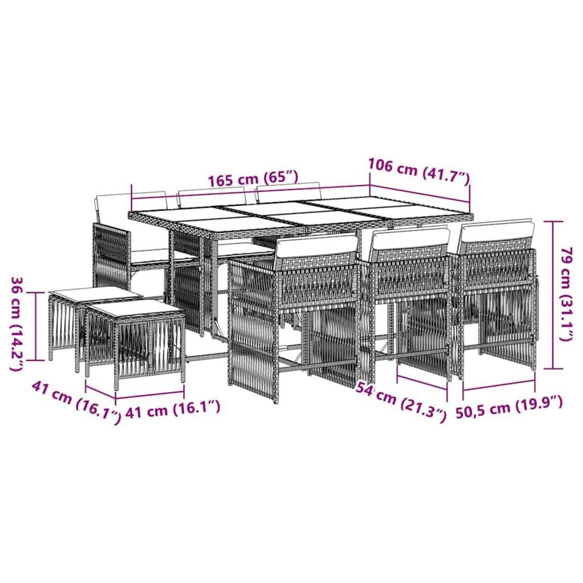 VIDAXL Ensemble a manger de jardin 11pcs avec coussins gris poly rotin