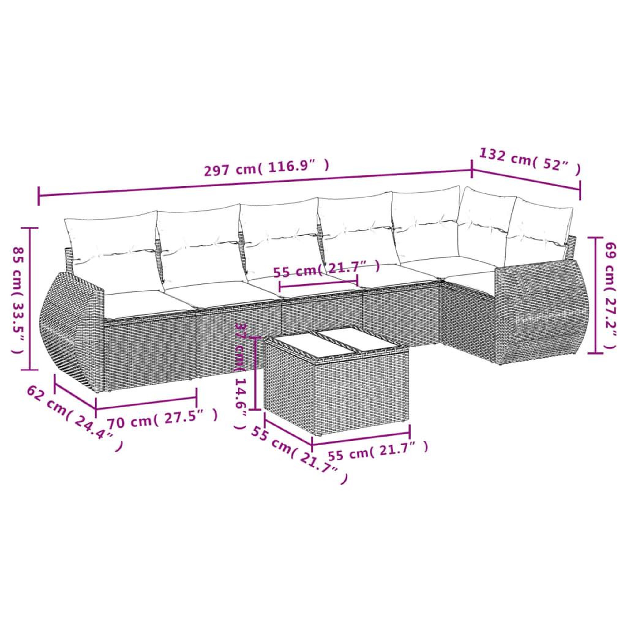 Voir la diapositive 3 : VIDAXL Salon de jardin avec coussins 7 pcs gris clair resine tressee