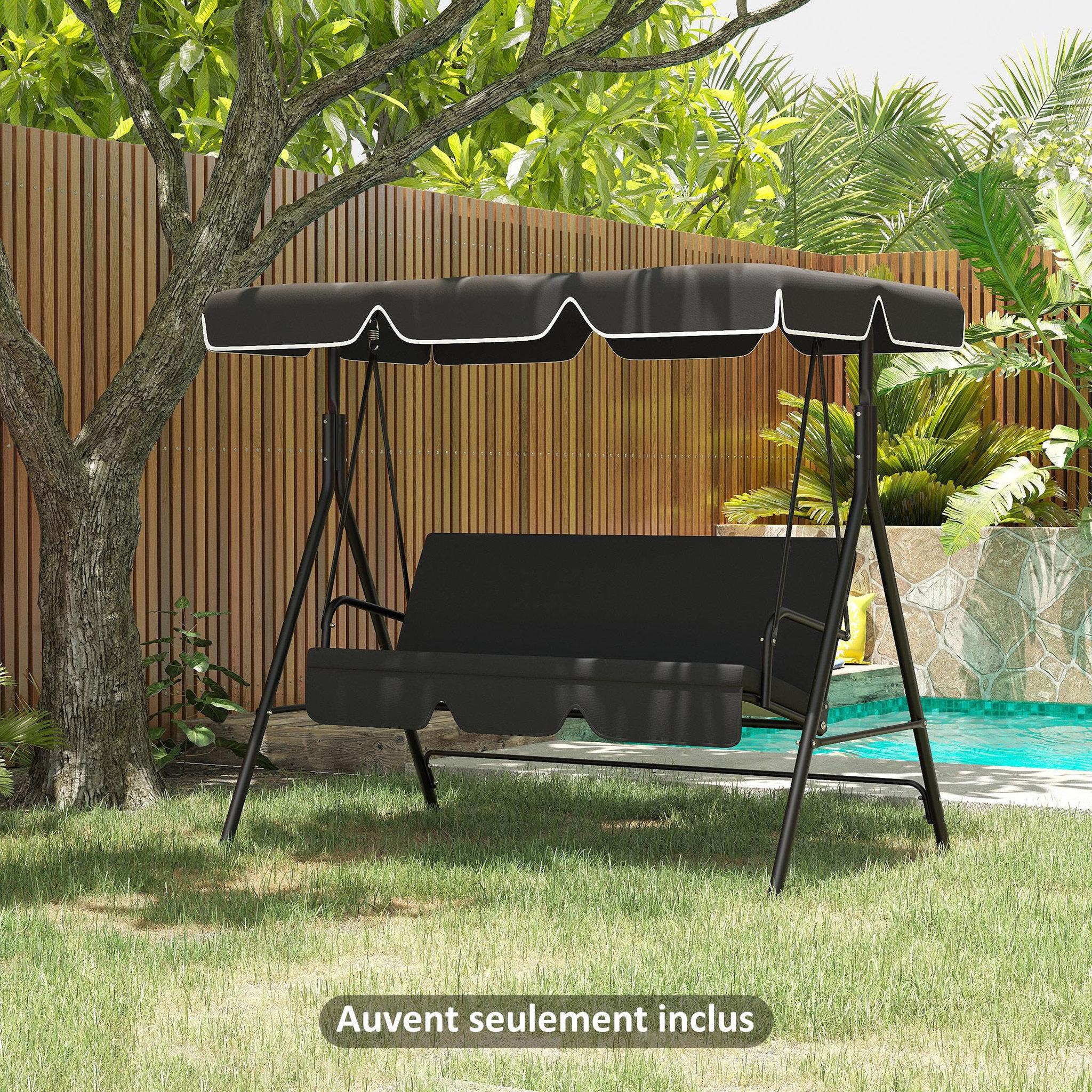 Voir la diapositive 2 : OUTSUNNY Toile de Rechange pour balancelle de Jardin Tissu Polyester Haute densité 200 g/m² 192L x 144l cm - noir