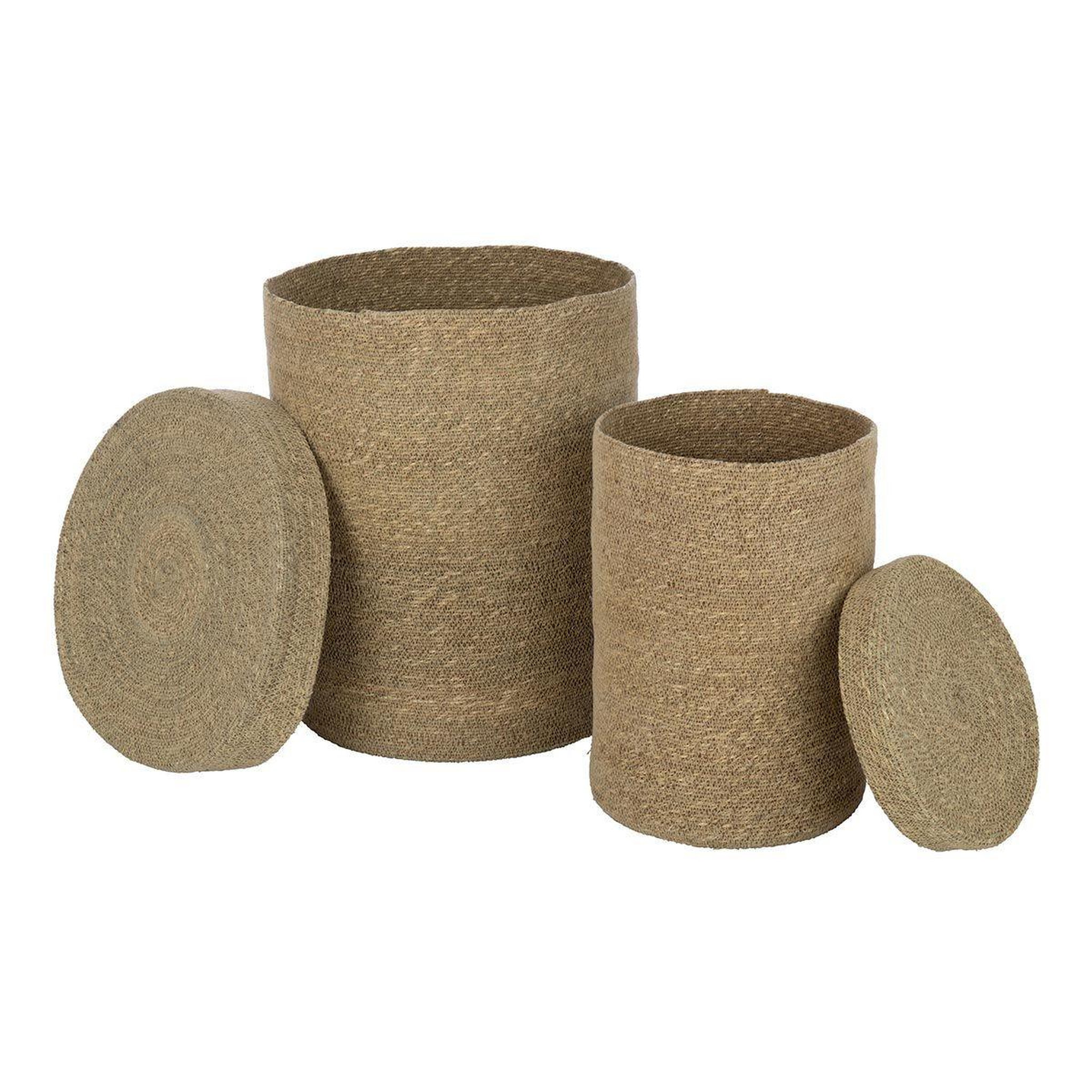 Voir la diapositive 2 : J-LINE Lot de 2 Paniers Rangement  Herbes Marines  46cm Naturel