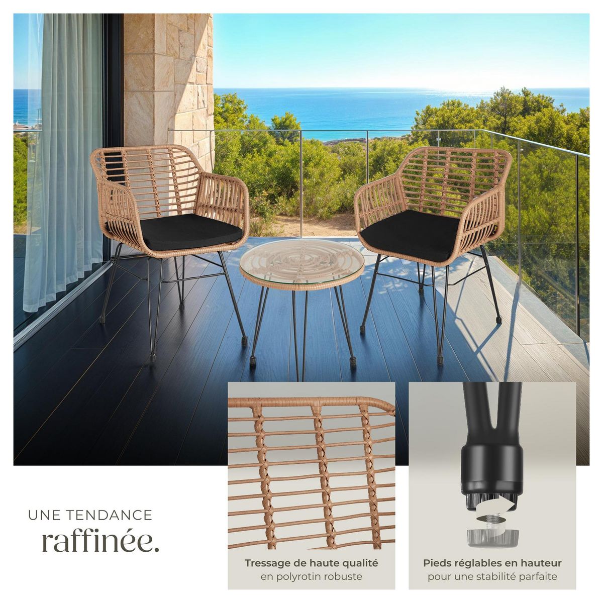 tectake Salon de jardin pour 2 personnes marron naturel