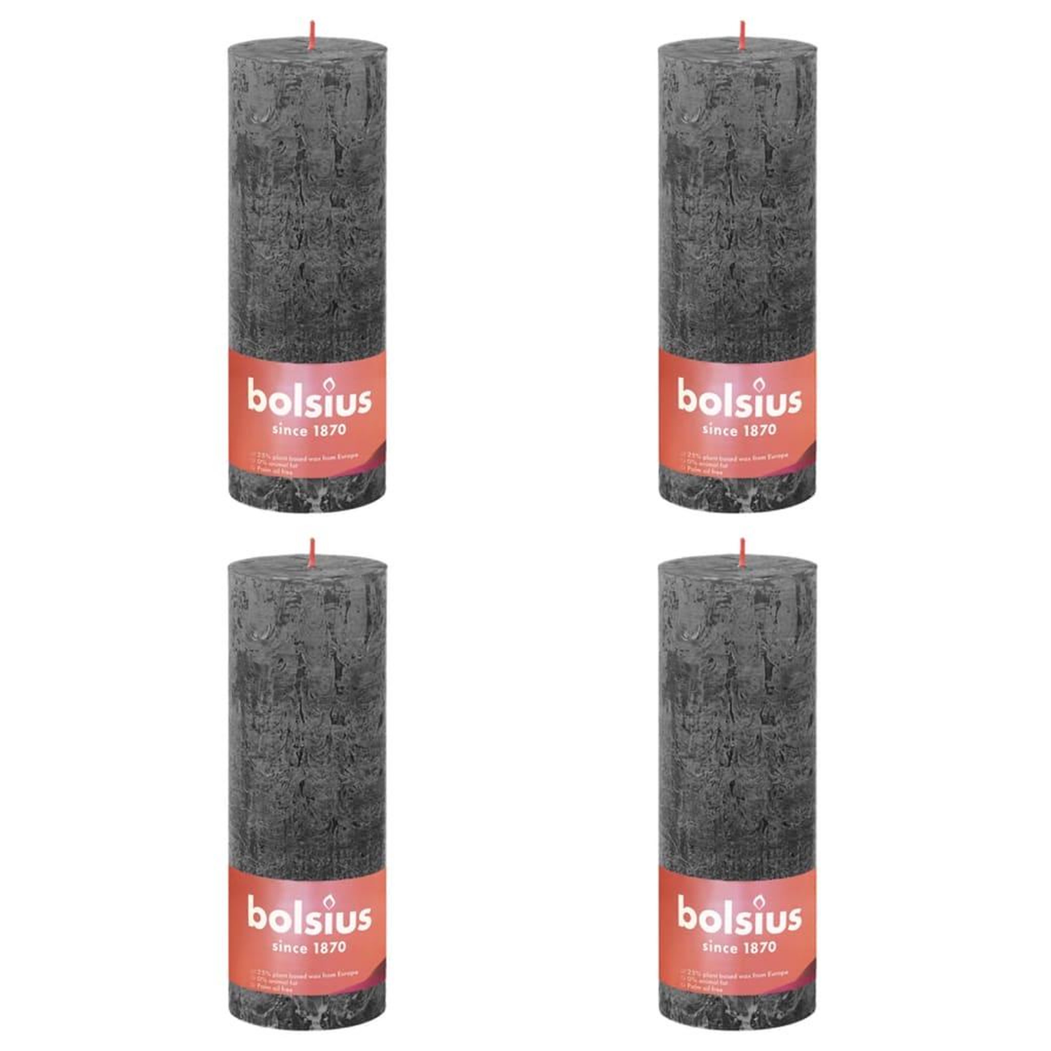 Voir la diapositive 1 : BOLSIUS Bolsius Bougies pilier rustiques Shine 4 pcs 190x68 mm Gris orageux