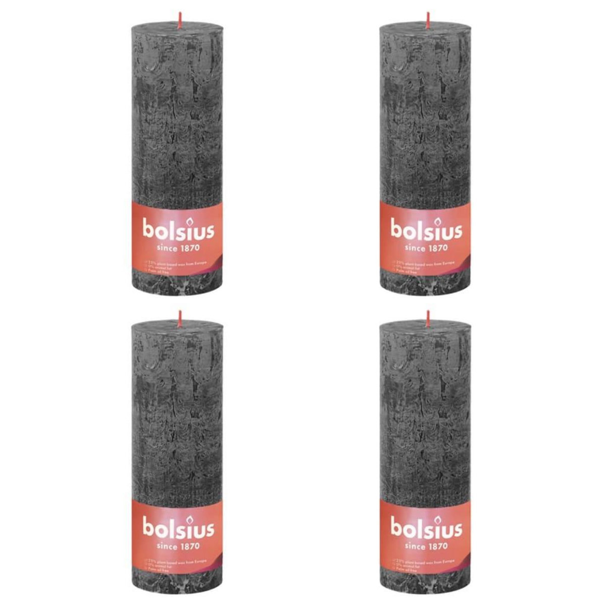 BOLSIUS Bolsius Bougies pilier rustiques Shine 4 pcs 190x68 mm Gris orageux