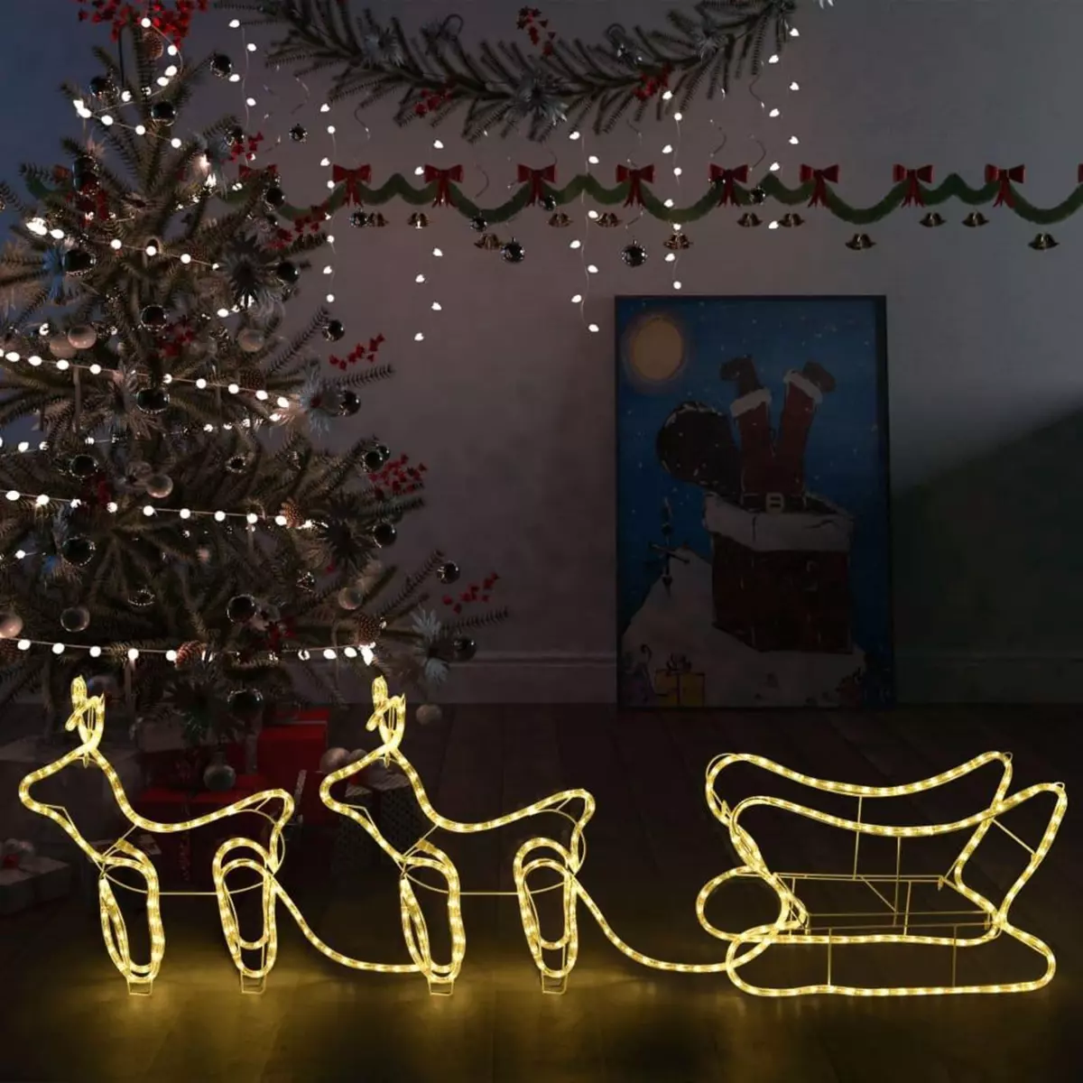 VIDAXL Decoration de Noël Rennes et traîneau 576 LED Exterieur