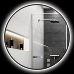 HOMCOM Miroir LED rond salle de bain Ø 70 cm - luminosité réglable, fonction anti-buée, tactile, affichage heure-température - métal noir