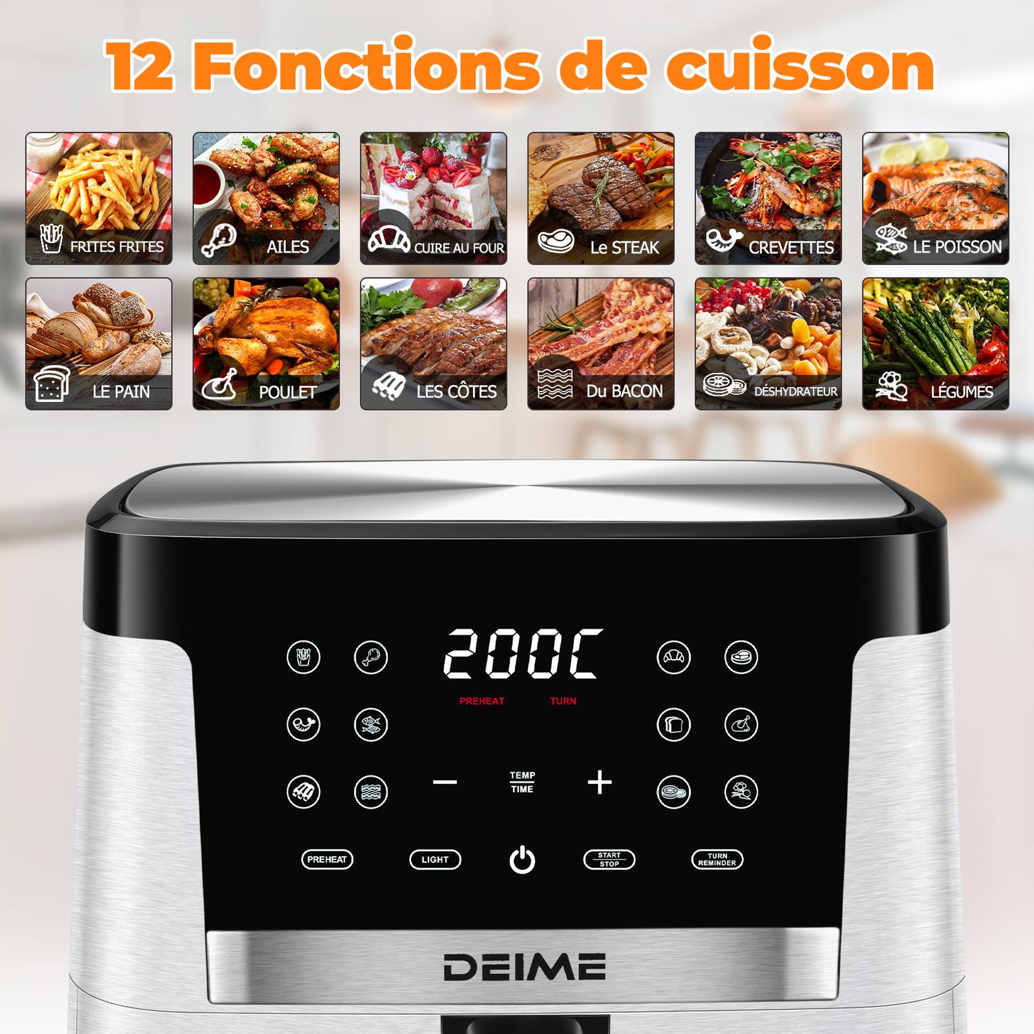 Voir la diapositive 3 : DEIME DEIME - Airfryer 7 l 1800 w 12 programmes avec vitre de cuisson – rouge métallisé