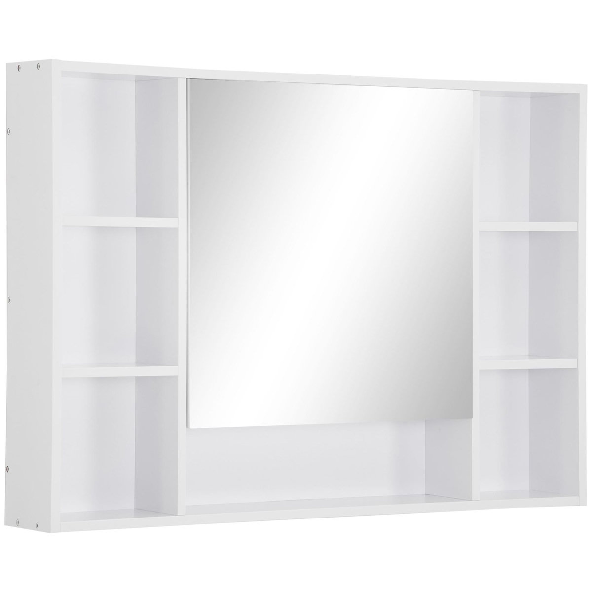 KLEANKIN Armoire murale salle de bain avec miroir - 7 niches, étagère - 100 x 15 x 70 cm - MDF blanc