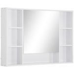 KLEANKIN Armoire murale salle de bain avec miroir - 7 niches, étagère - 100 x 15 x 70 cm - MDF blanc