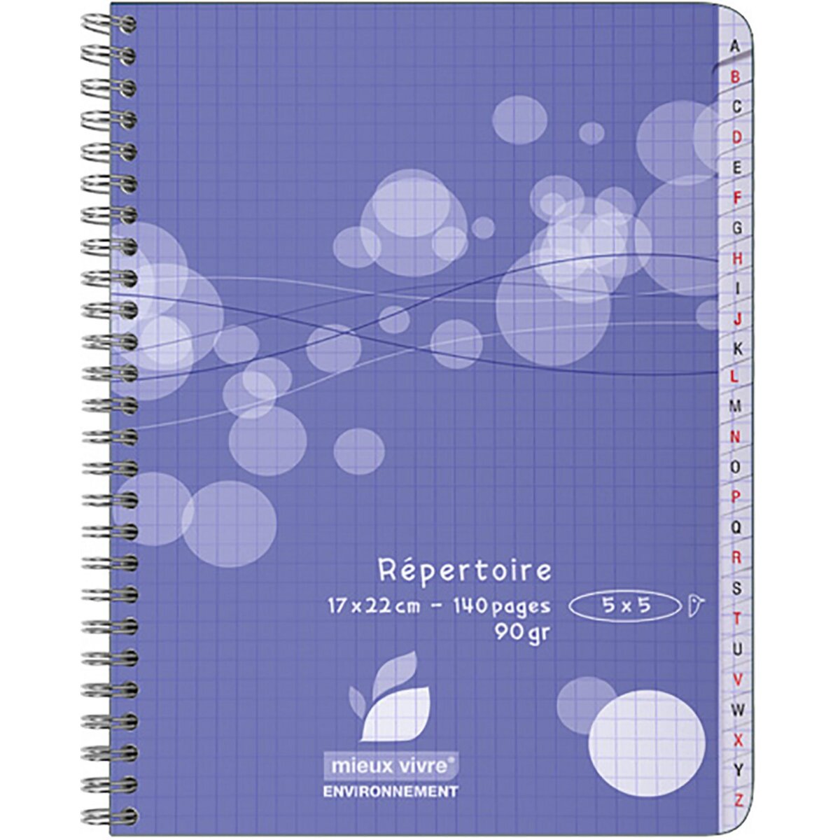 AUCHAN Répertoire à spirale 17x22cm - 140 pages - Petits carreaux 5x5 - violet