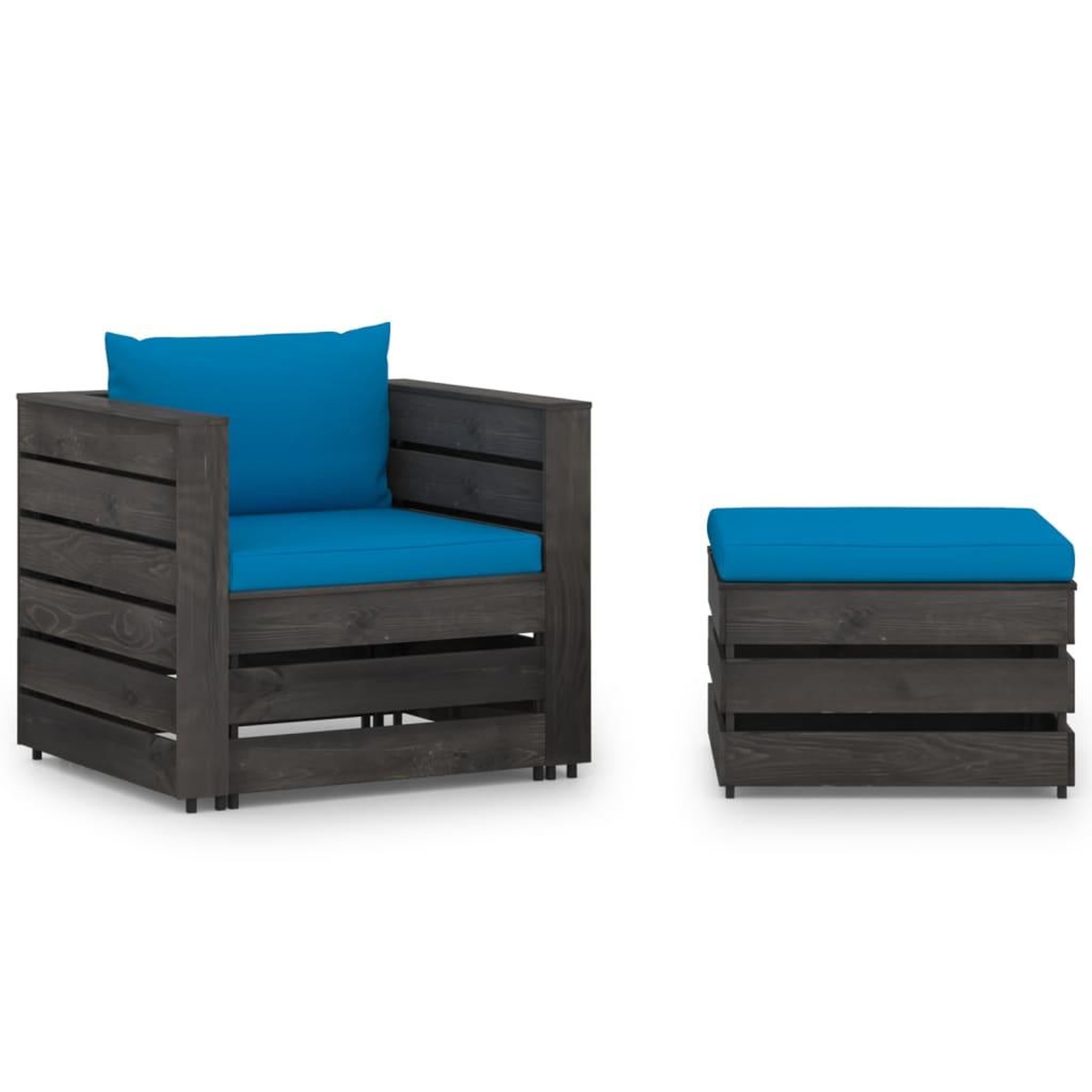 VIDAXL Salon de jardin 2 pcs avec coussins Bois impregne de gris