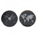 AAAAA Horloge Murale DKD Home Decor Noir Doré Argenté Aluminium Verre Mappemonde 30 x 4,3 x 30 cm (2 Unités)