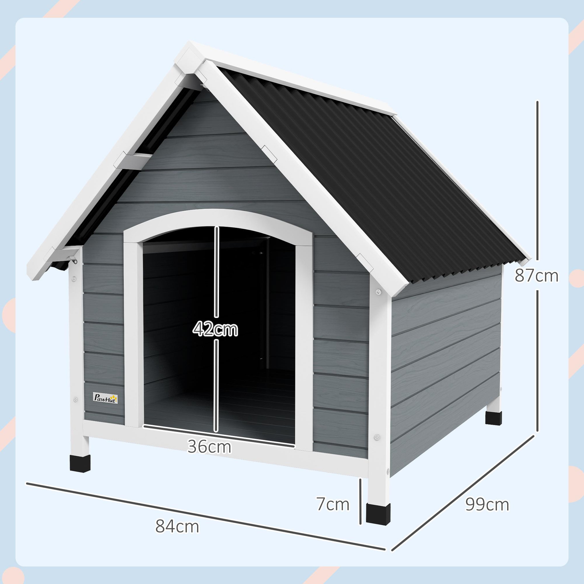 Voir la diapositive 3 : PAWHUT Niche pour chien design chalet sur pied - toit double pente, plancher amovible - plastique noir bois blanc gris