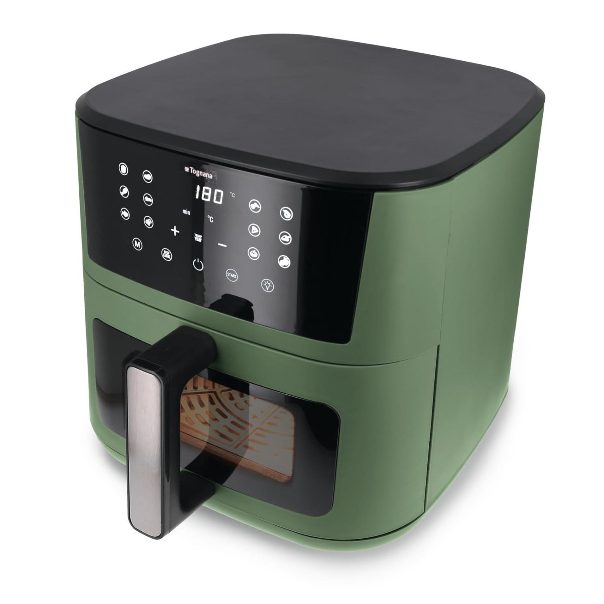 Voir la diapositive 2 : tognana Tognana iridea friteuse à air 10l vert sauge, double résistance, affichage numérique, 12 programmes, minuterie 60 min, 80-200°c, 2200w
