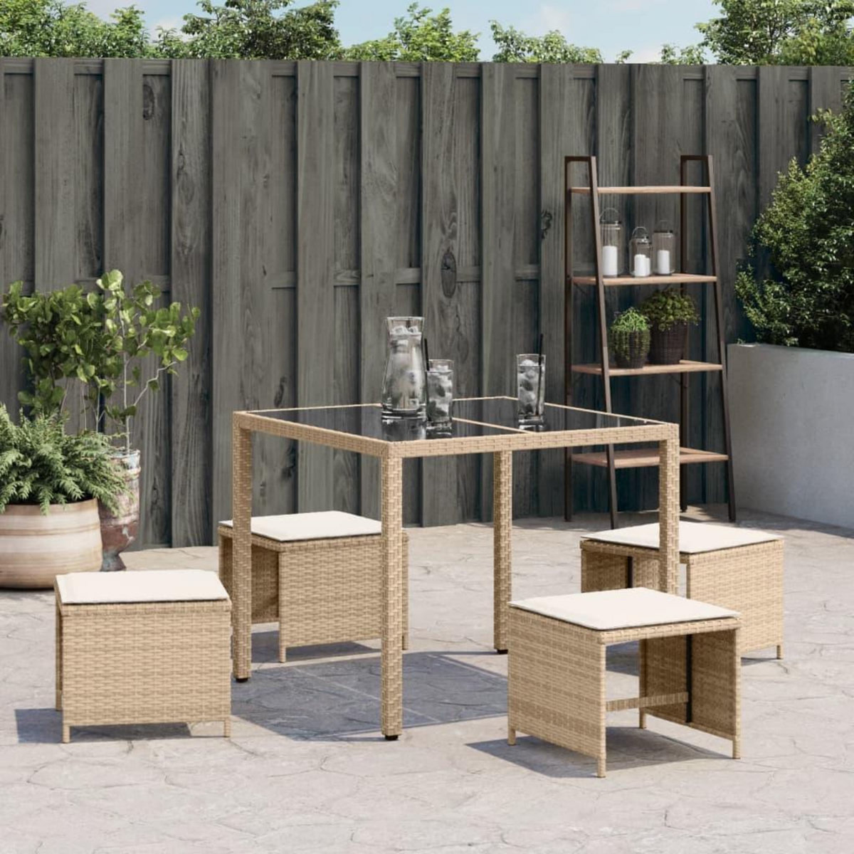 VIDAXL Tabourets de jardin avec coussins lot de 4 beige resine tressee