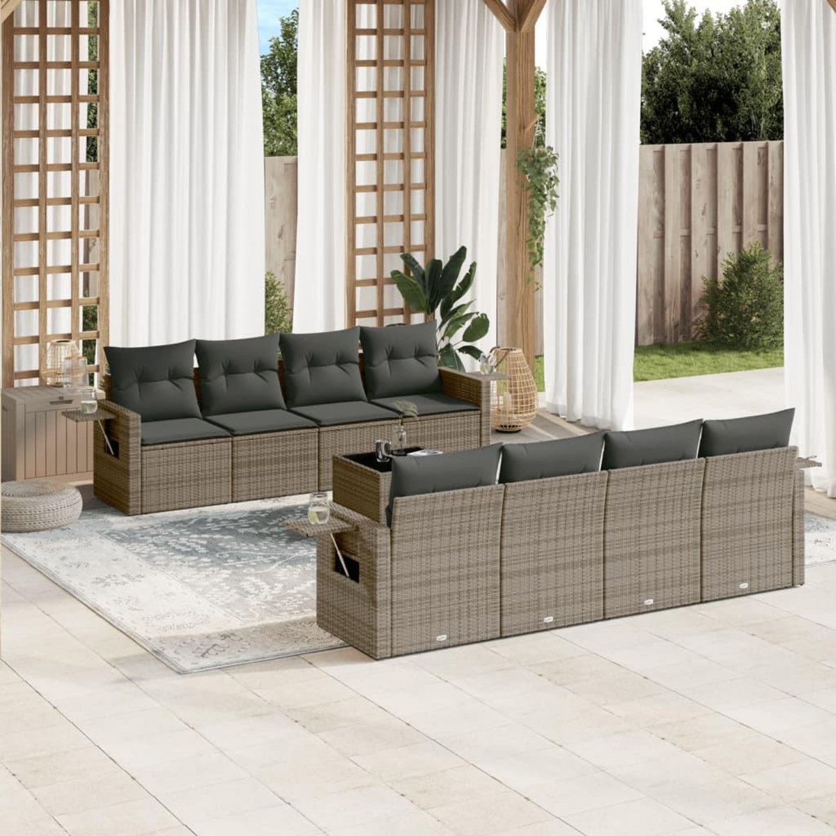 VIDAXL Salon de jardin 9 pcs avec coussins gris resine tressee
