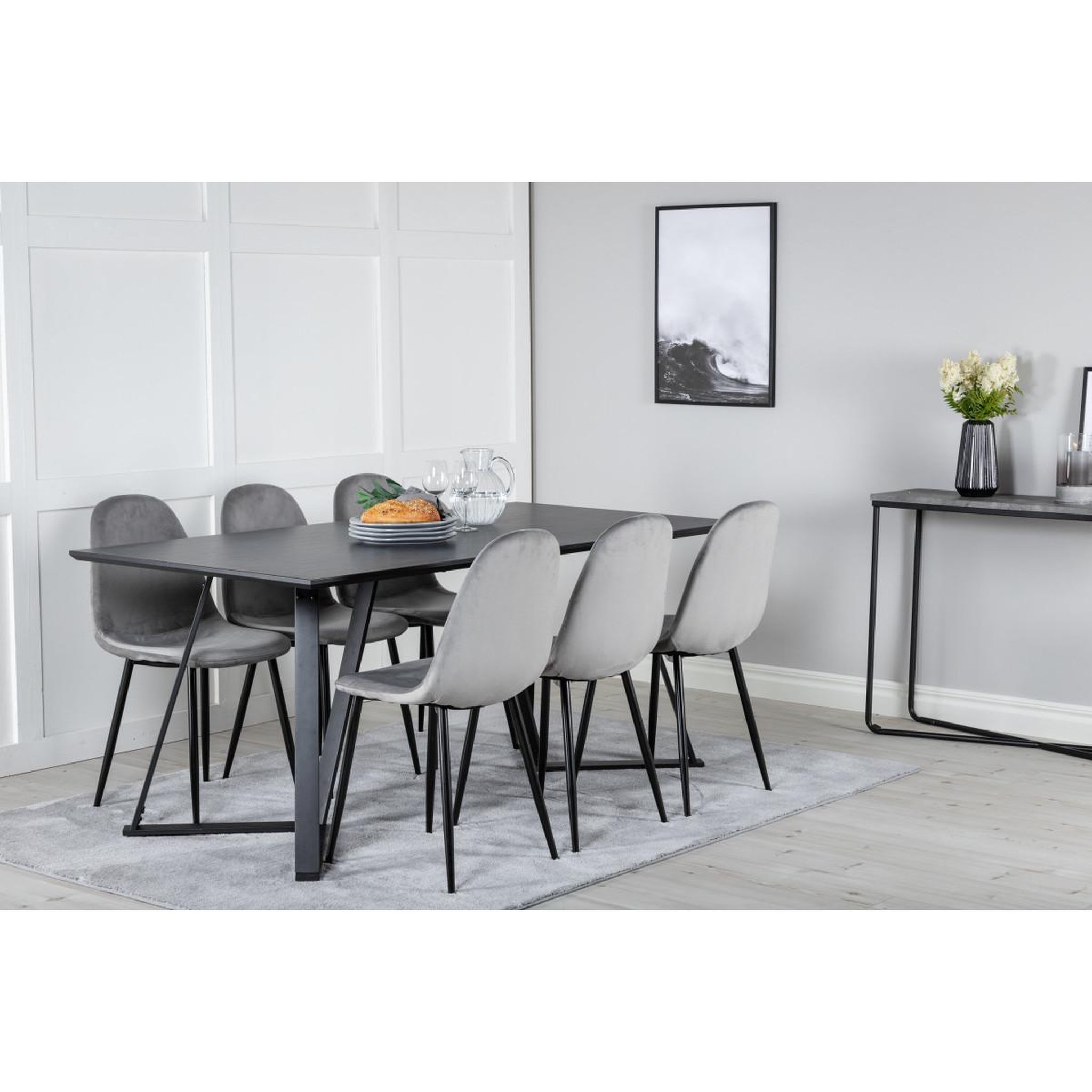 Voir la diapositive 6 : Paris Prix Ensemble table à manger & 6 chaises  marina & polar  180cm noir & gris