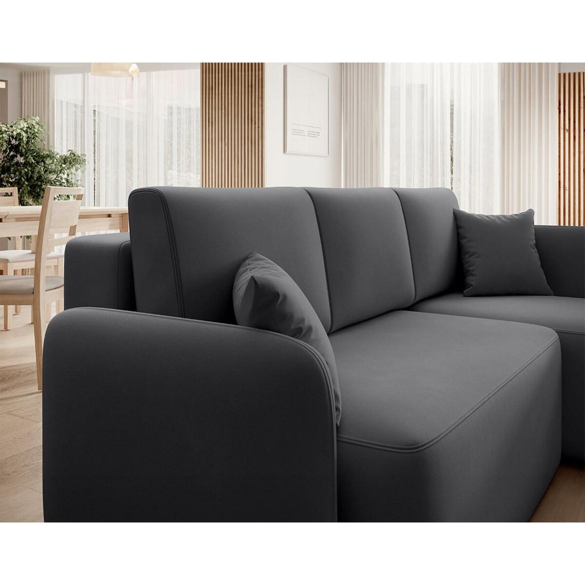 BEST MOBILIER Suzie - canapé d'angle droit 4 places convertible avec coffre en velours