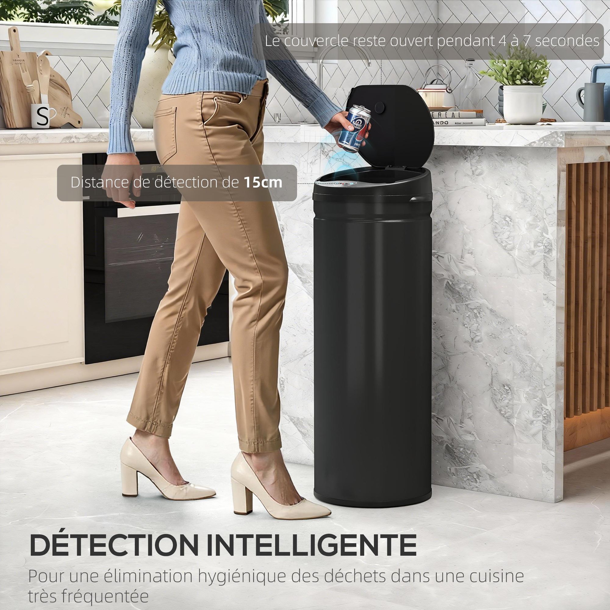 Voir la diapositive 6 : HOMCOM Poubelle automatique 50l capteur de mouvement acier inox brossé