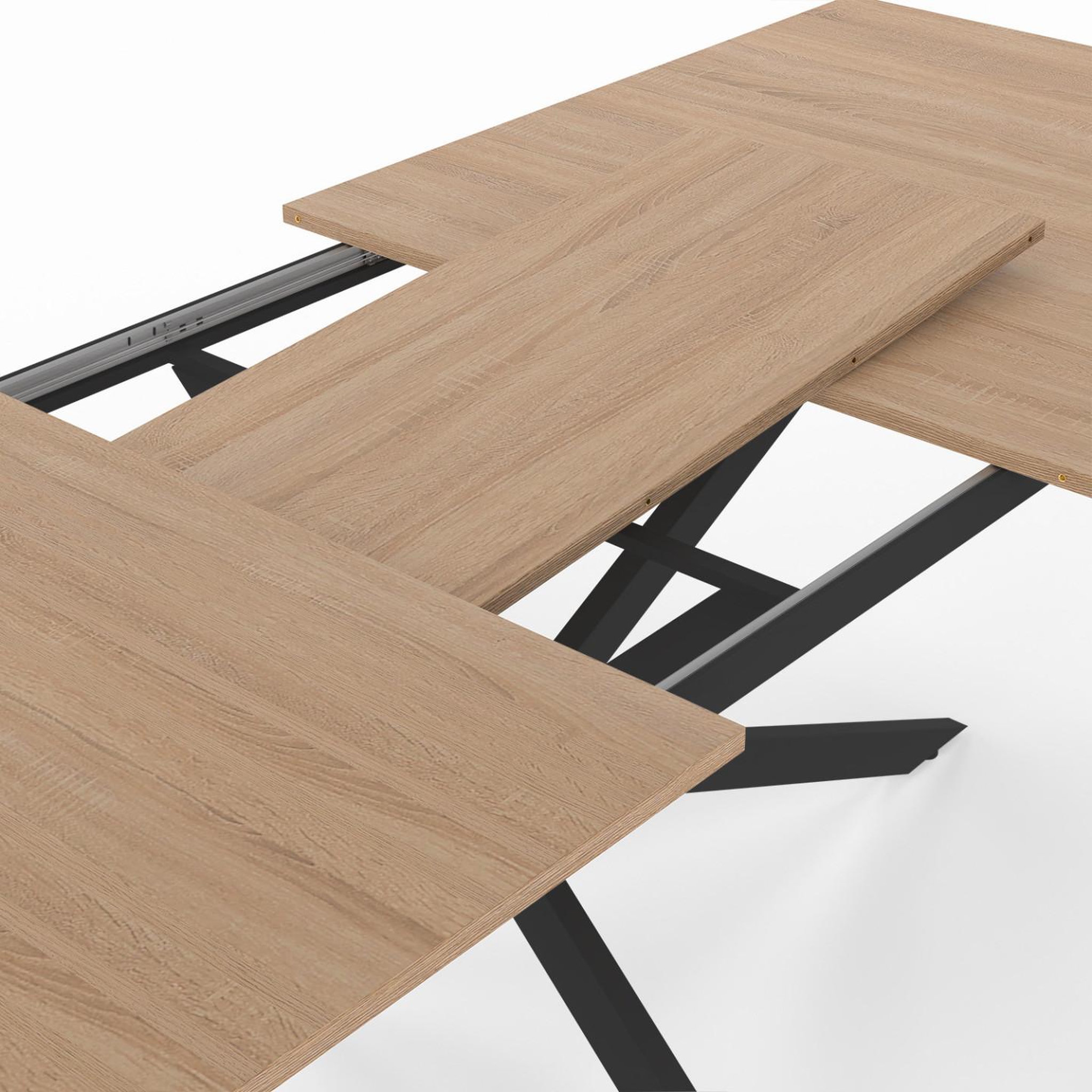 Voir la diapositive 6 : ID MARKET Table à manger extensible rectangle alix 8-12 personnes pied araignée bois et noir 200-240 cm