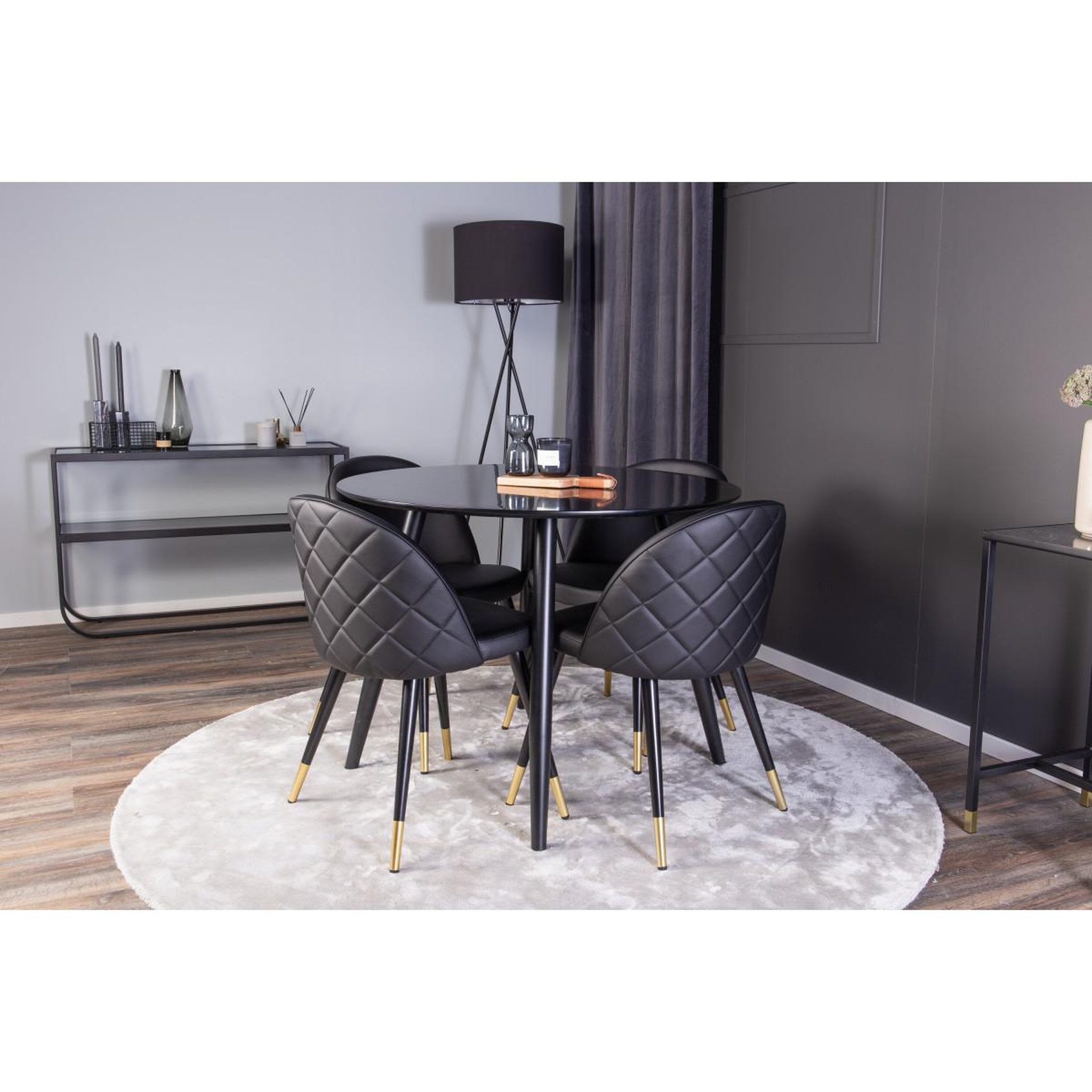 Voir la diapositive 2 : Paris Prix Ensemble table à manger & 4 chaises design  plaza & velvet  100cm noir