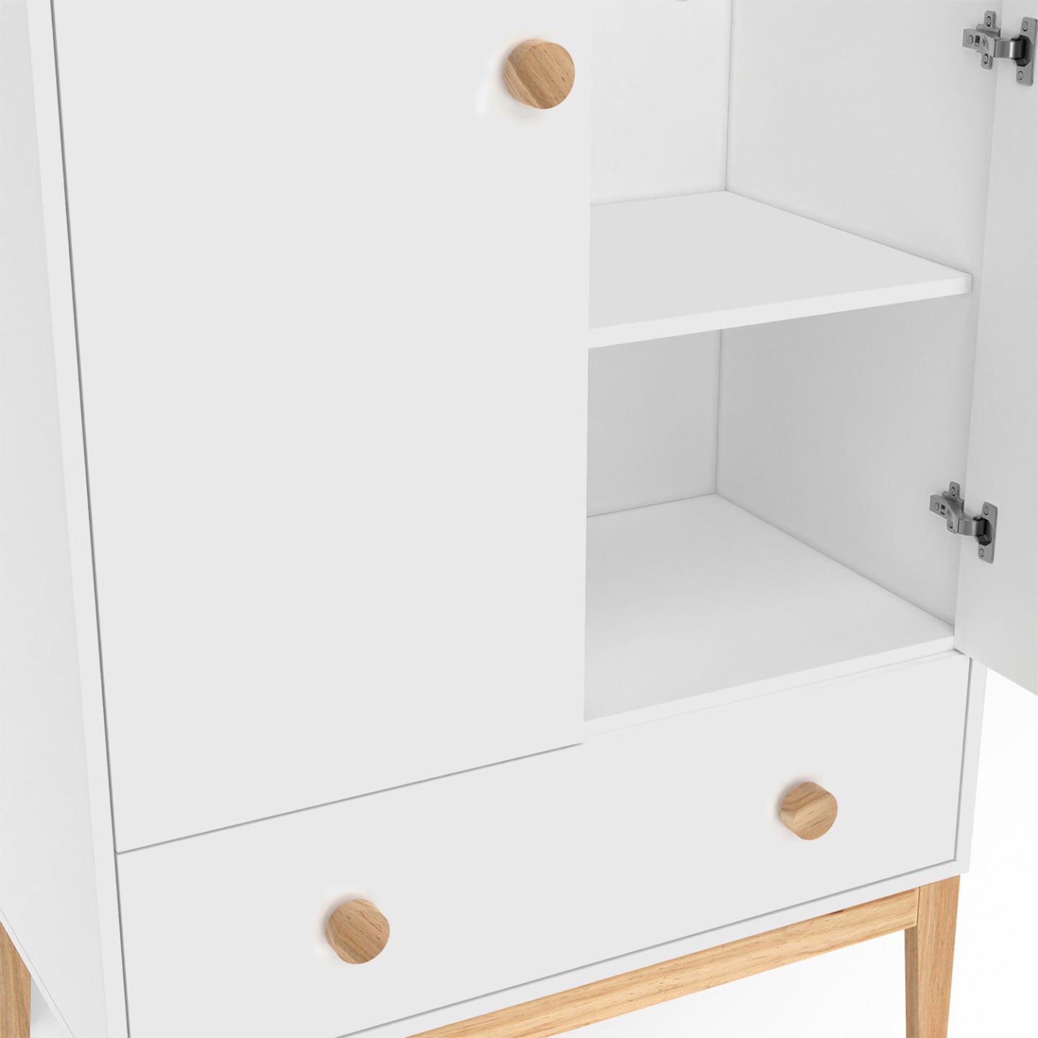 Voir la diapositive 5 : ID MARKET Armoire enfant 2 portes jacob avec tiroir blanc et bois