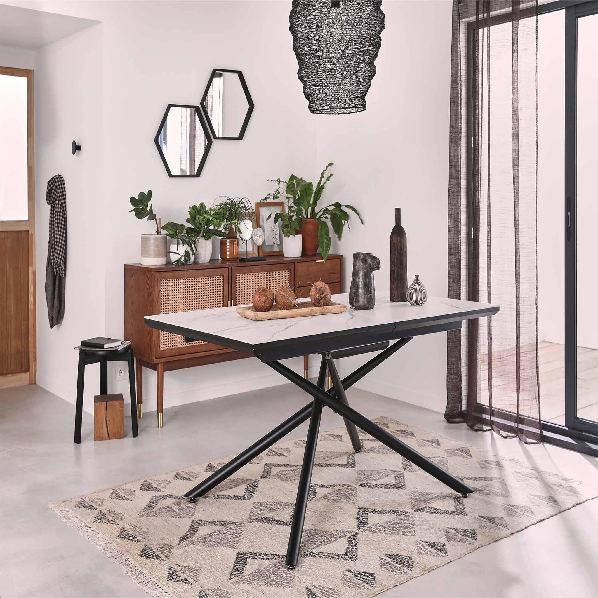 Voir la diapositive 2 : BEST MOBILIER Sullana - table à manger extensible - effet marbre - 4 à 6 personnes