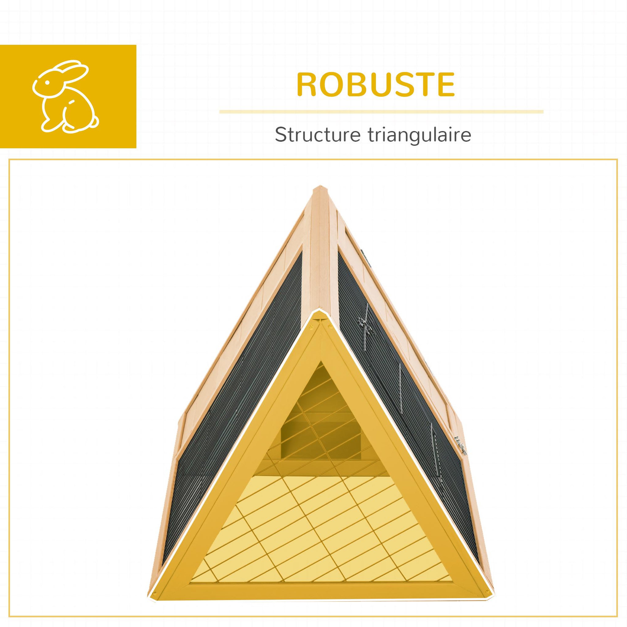 Voir la diapositive 6 : PAWHUT Clapier triangulaire de sol enclos extérieur niche double porte dim. 116L x 62l x 53H cm bois massif pin
