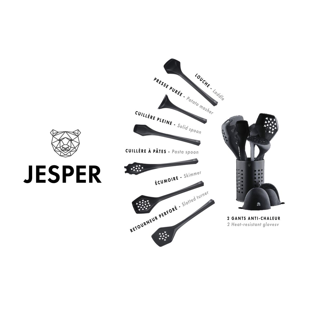 BJORN Set d'ustensiles de cuisine en thermoplastique JESPER - 9 pièces