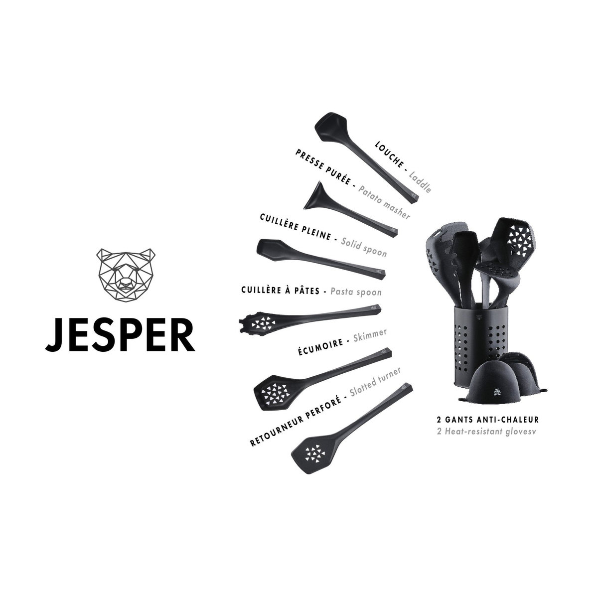 BJORN Set d'ustensiles de cuisine en thermoplastique JESPER - 9 pièces