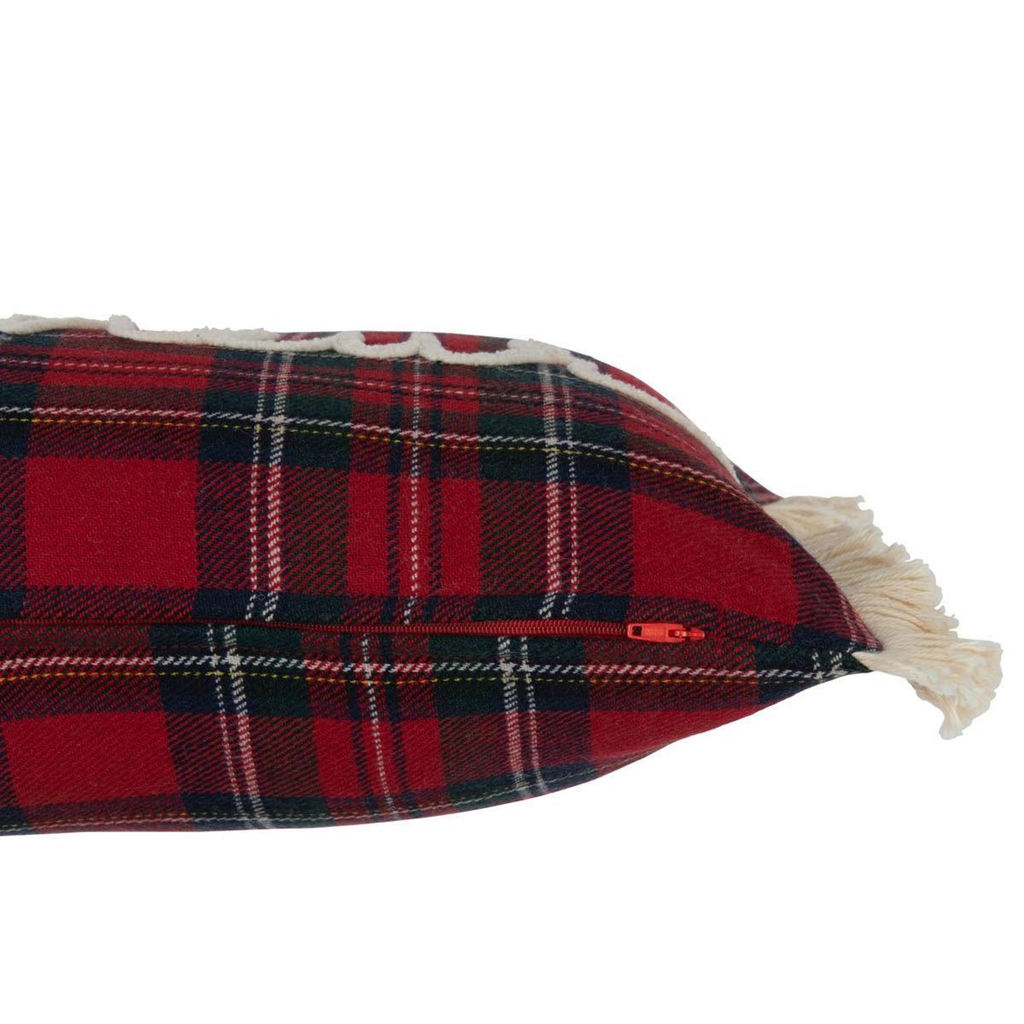 Voir la diapositive 3 : J-LINE Coussin déco à carreaux  bonheur  30x45cm rouge