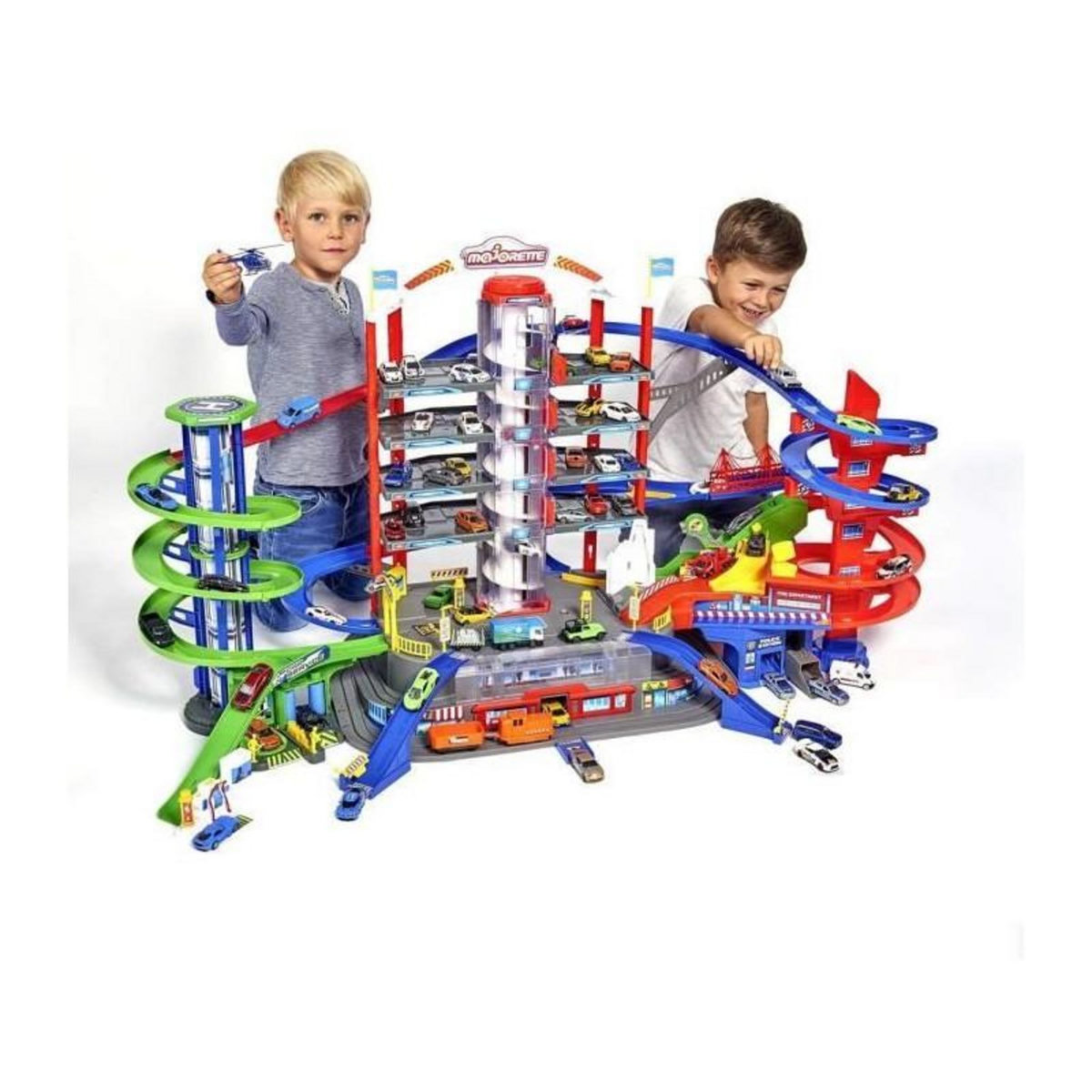 SMOBY Garage Super City Majorette avec 5 véhicule et 1 train - 7 niveaux - 128 x 78cm