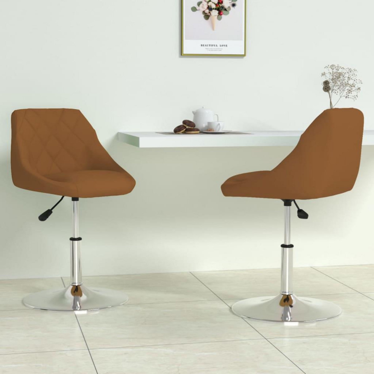 VIDAXL Chaises pivotantes a manger lot de 2 Marron Velours