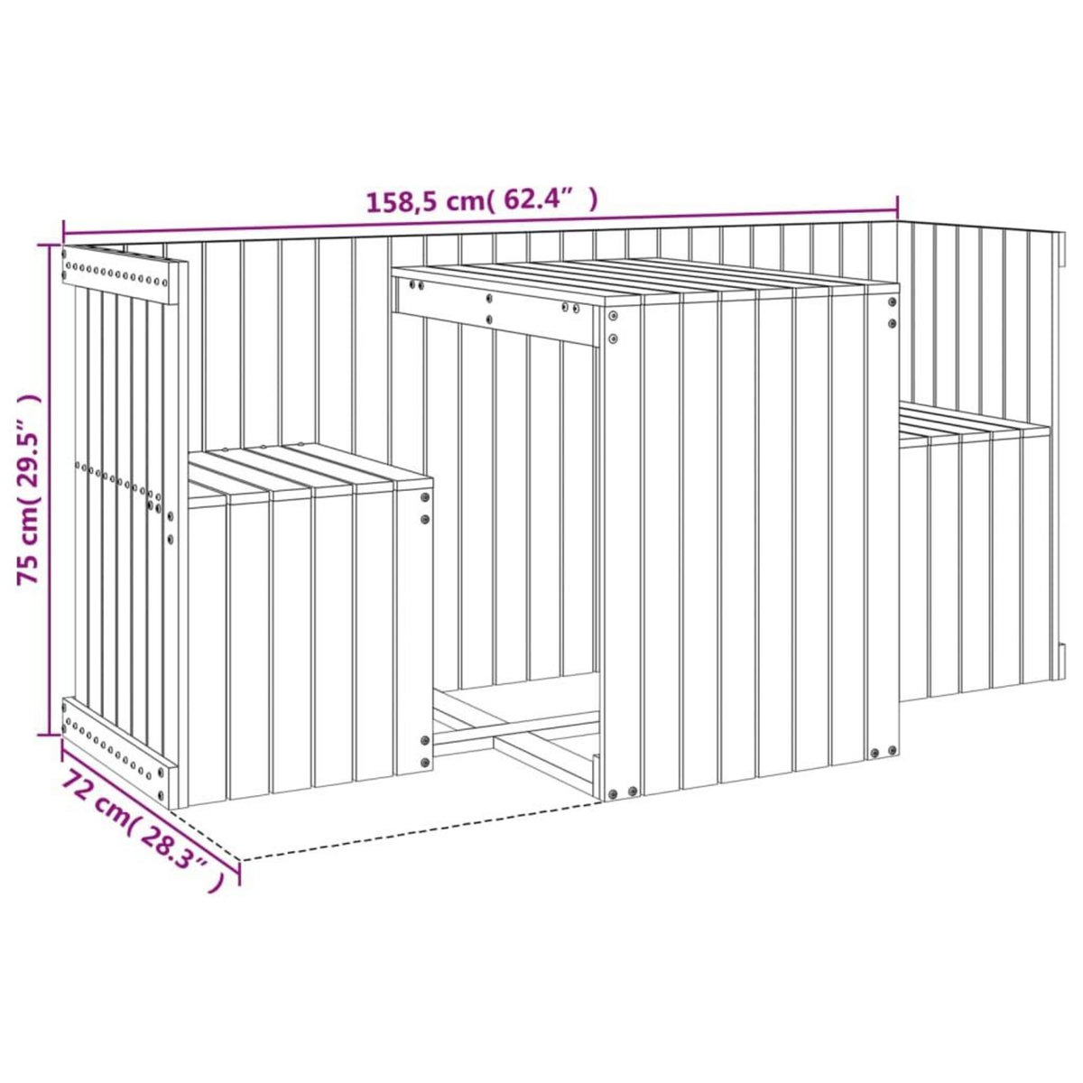 VIDAXL Set de balcon 2 places noir bois de pin massif