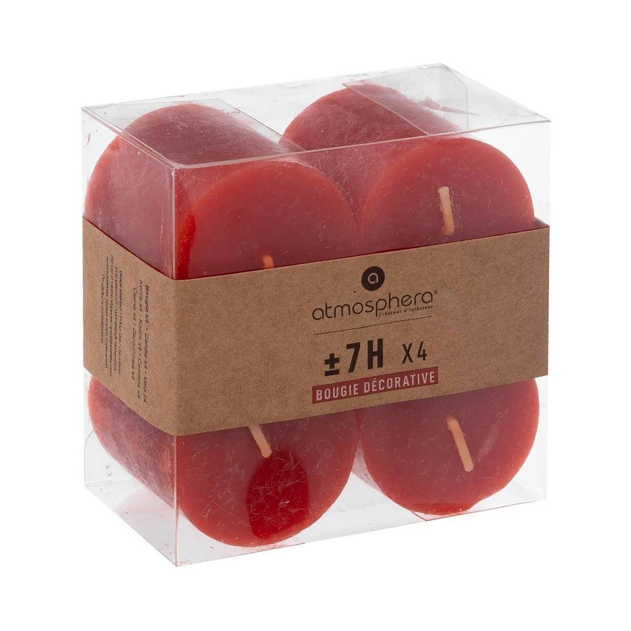 Voir la diapositive 3 : COMPTOIR DE LA BOUGIE Lot de 4 bougies votives  rustic  4,5cm rouge
