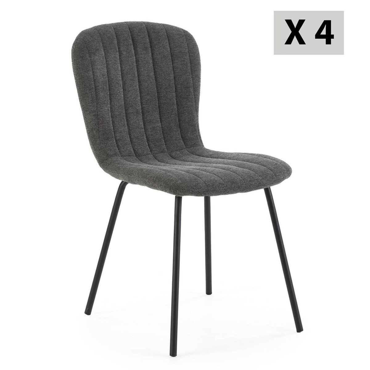 VS VENTA-STOCK Pack 4 chaises Lucky recouvertes de tissu gris foncé