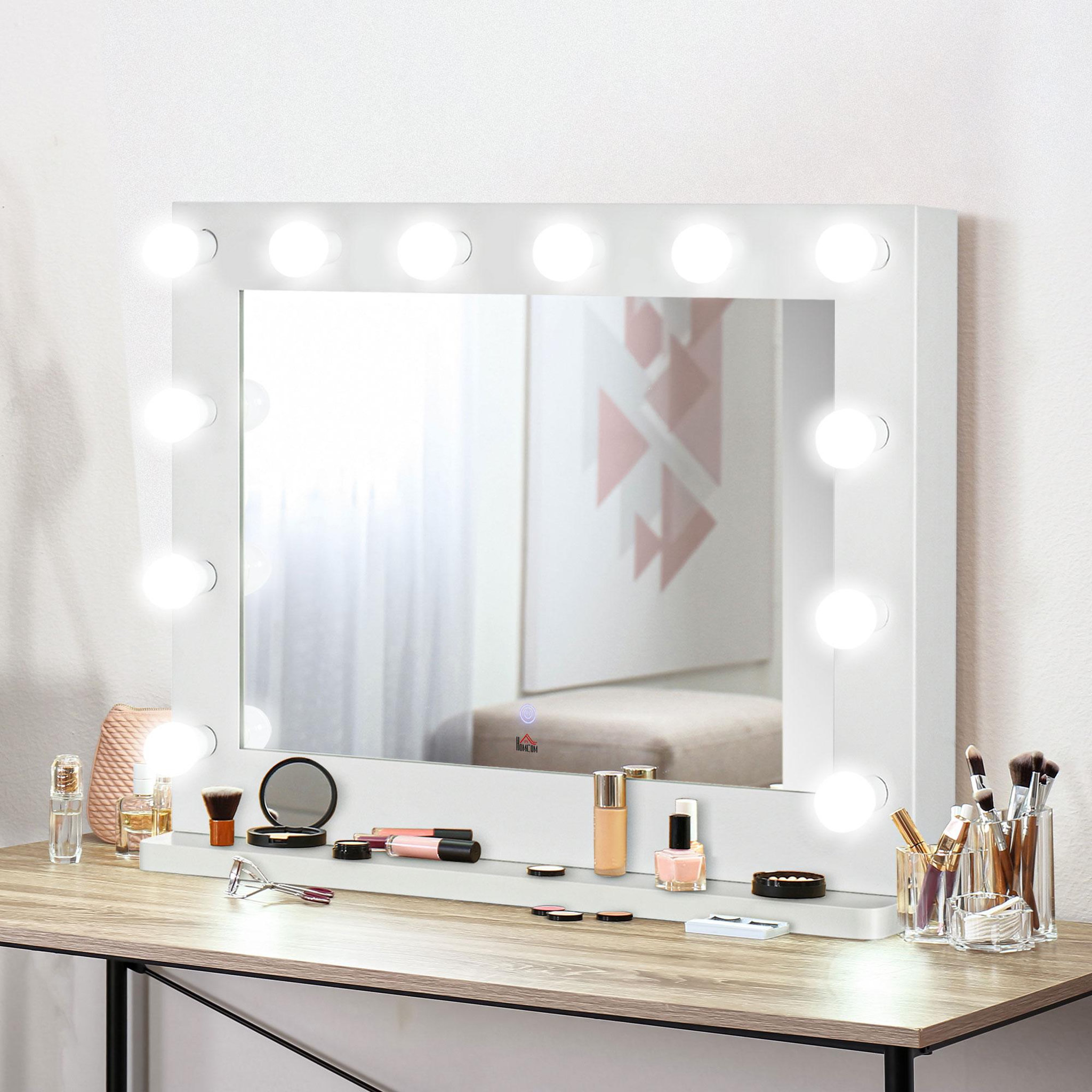 Voir la diapositive 2 : HOMCOM Miroir maquillage hollywood lumineux led tactile - 12 led, luminosité réglable, fonction mémoire - métal mdf blanc verre
