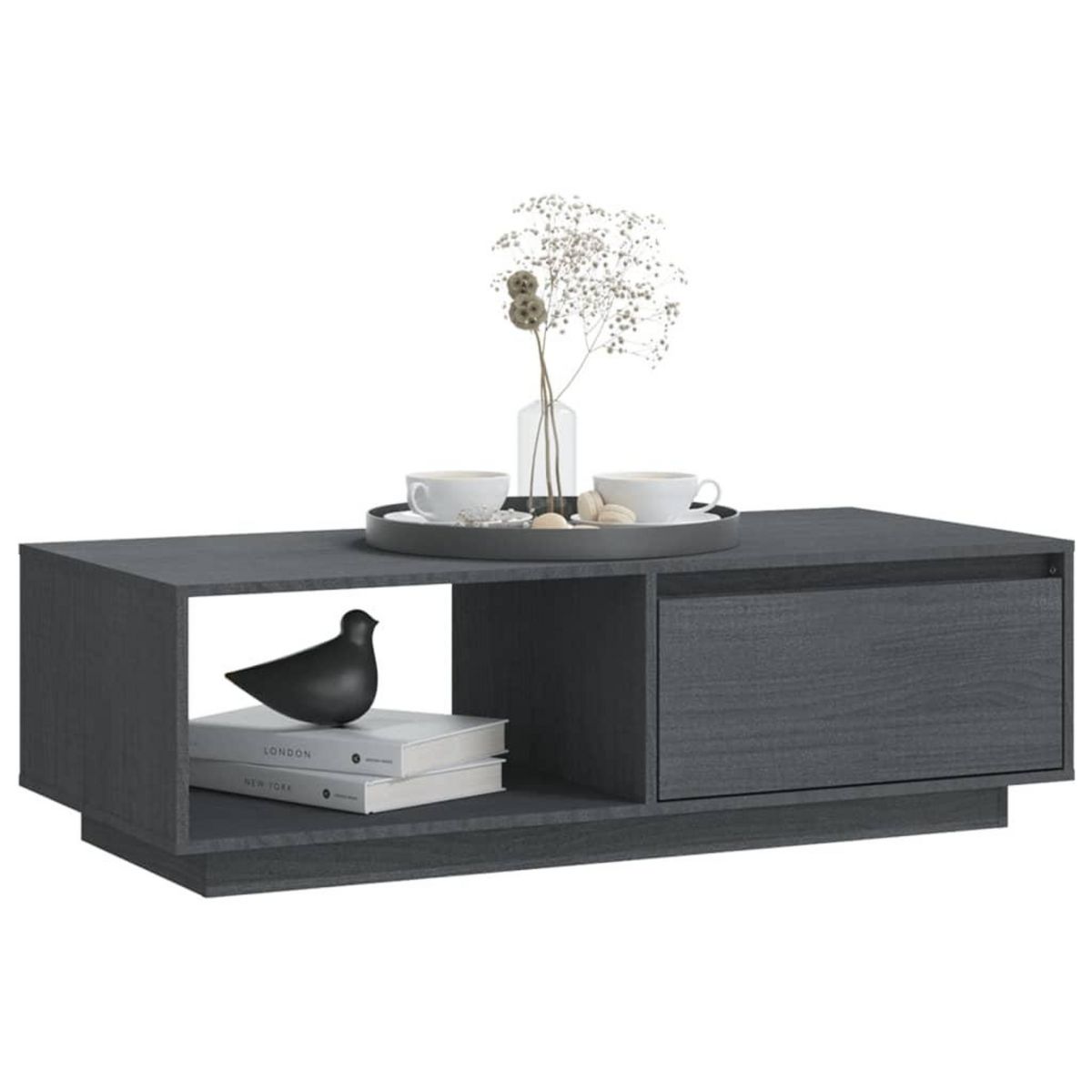 VIDAXL Table basse gris 110x50x33,5 cm bois de pin massif