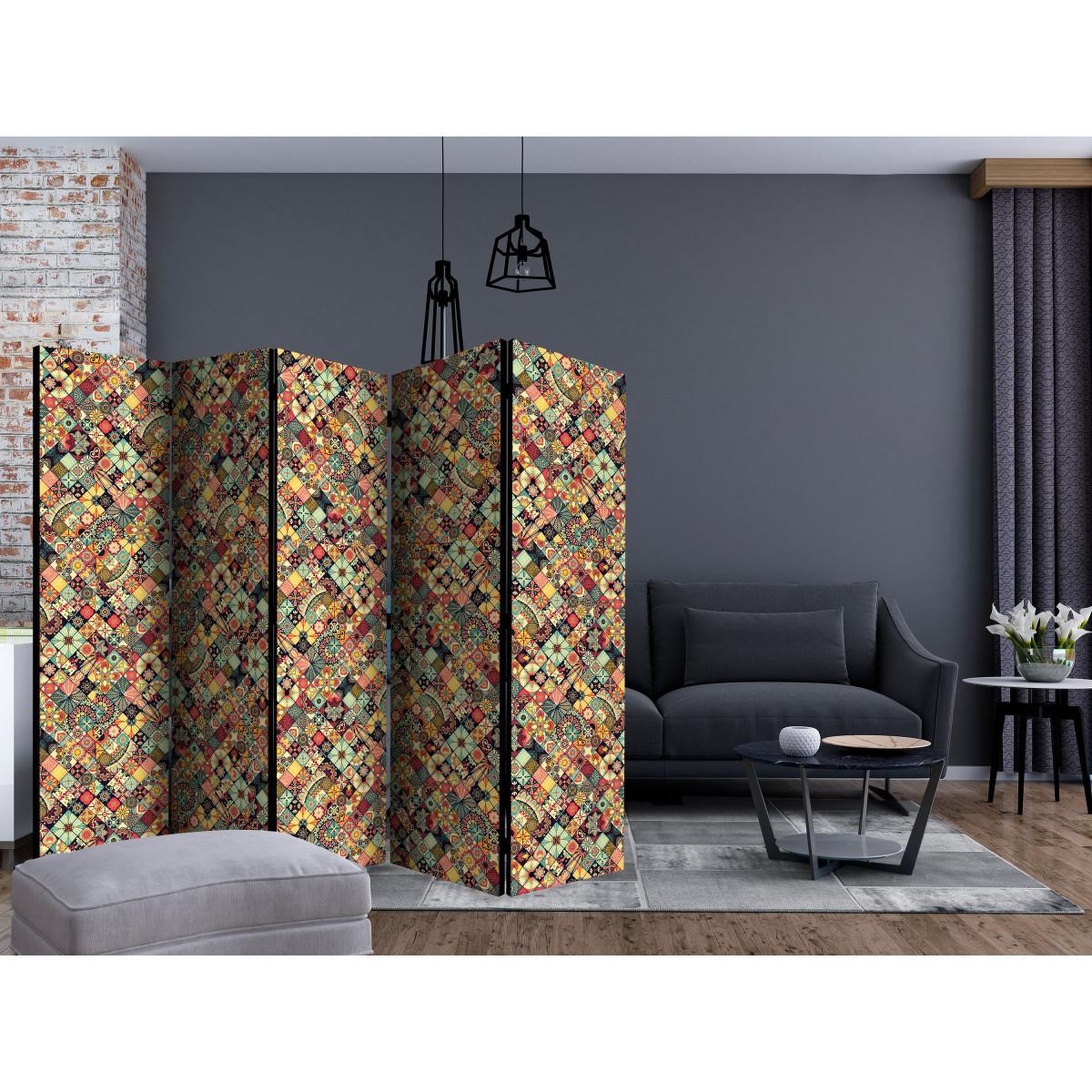 Voir la diapositive 2 : Paris Prix Paravent 5 volets  rainbow mosaic  172x225cm
