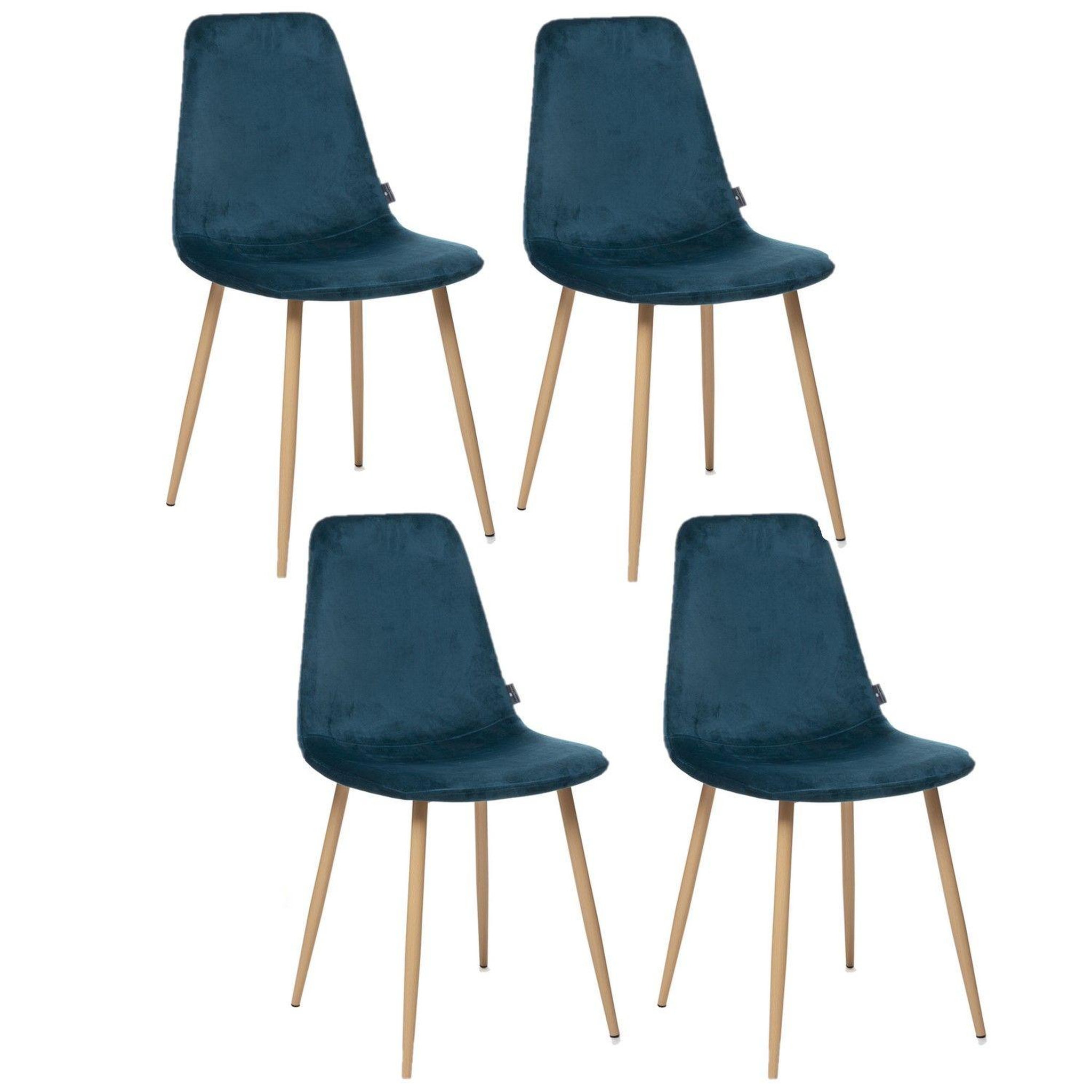Voir la diapositive 1 : TOILINUX Lot de 4 Chaises en polyester effet velours et pieds en fer