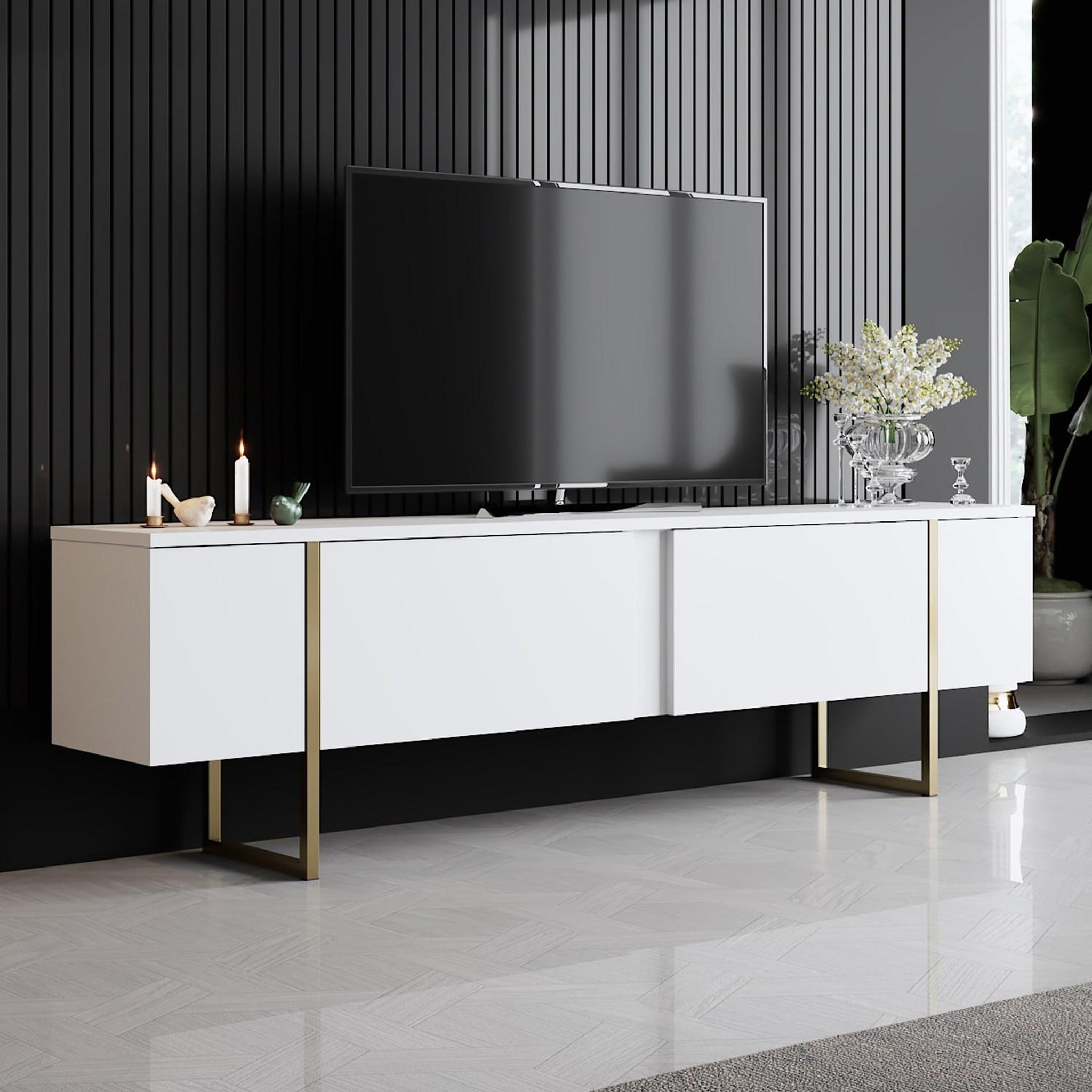 Voir la diapositive 2 : Habitat et Jardin Meuble tv en bois  luxe  - 180 x 30 x 50 cm - or blanc