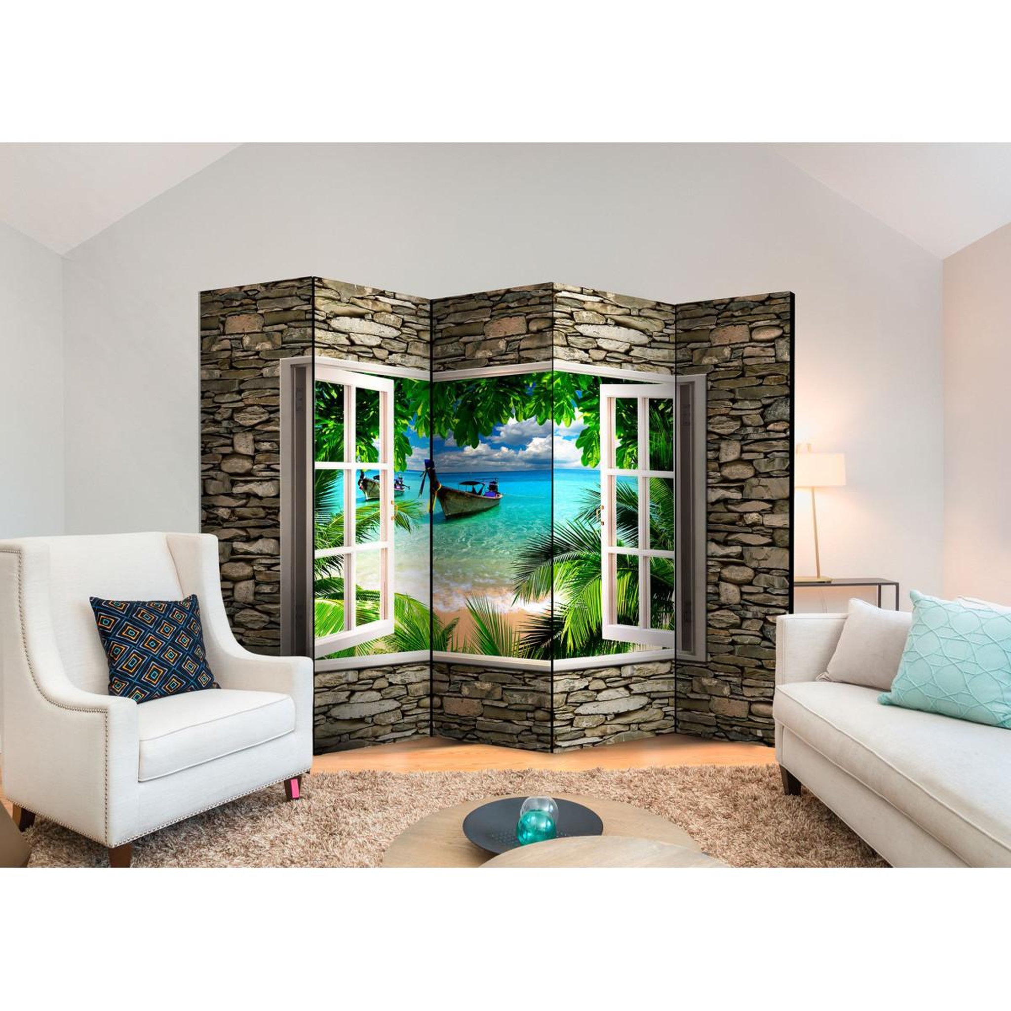 Voir la diapositive 2 : Paris Prix Paravent 5 volets  tropical beach  172x225cm