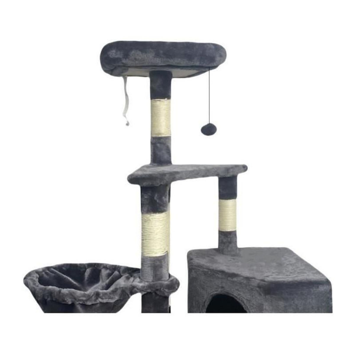 GENERIQUE Arbre a chat - 55 x 40 x 138 cm - Gris foncé - 3 plateformes, 1 perchoir, 1 niche, poteaux a griffer