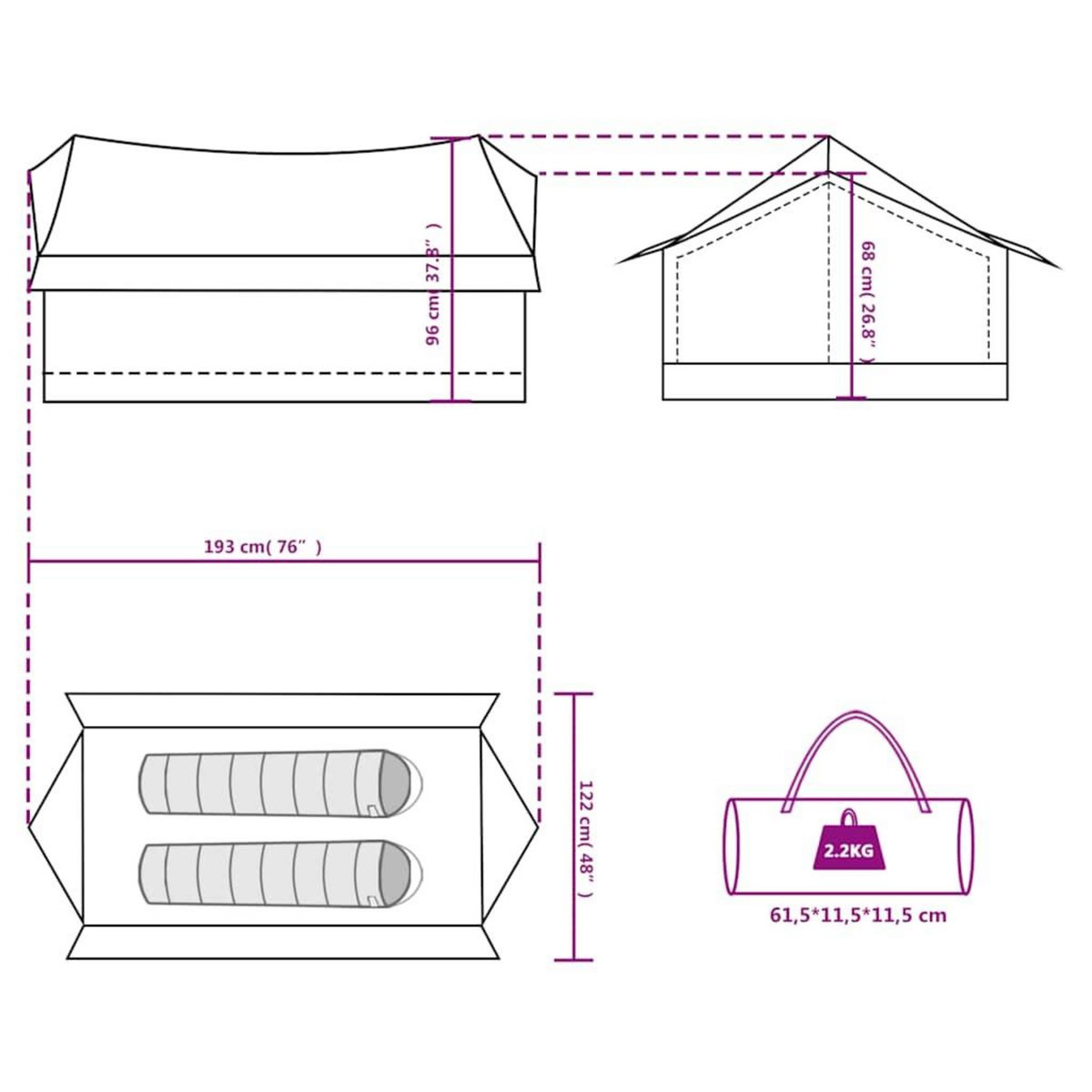 VIDAXL Tente de camping 2 personnes gris et orange impermeable