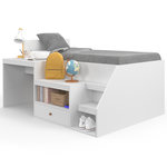 ID MARKET Lit combiné avec sommier, bureau et rangement LEOPOLD 90 x 190 cm blanc