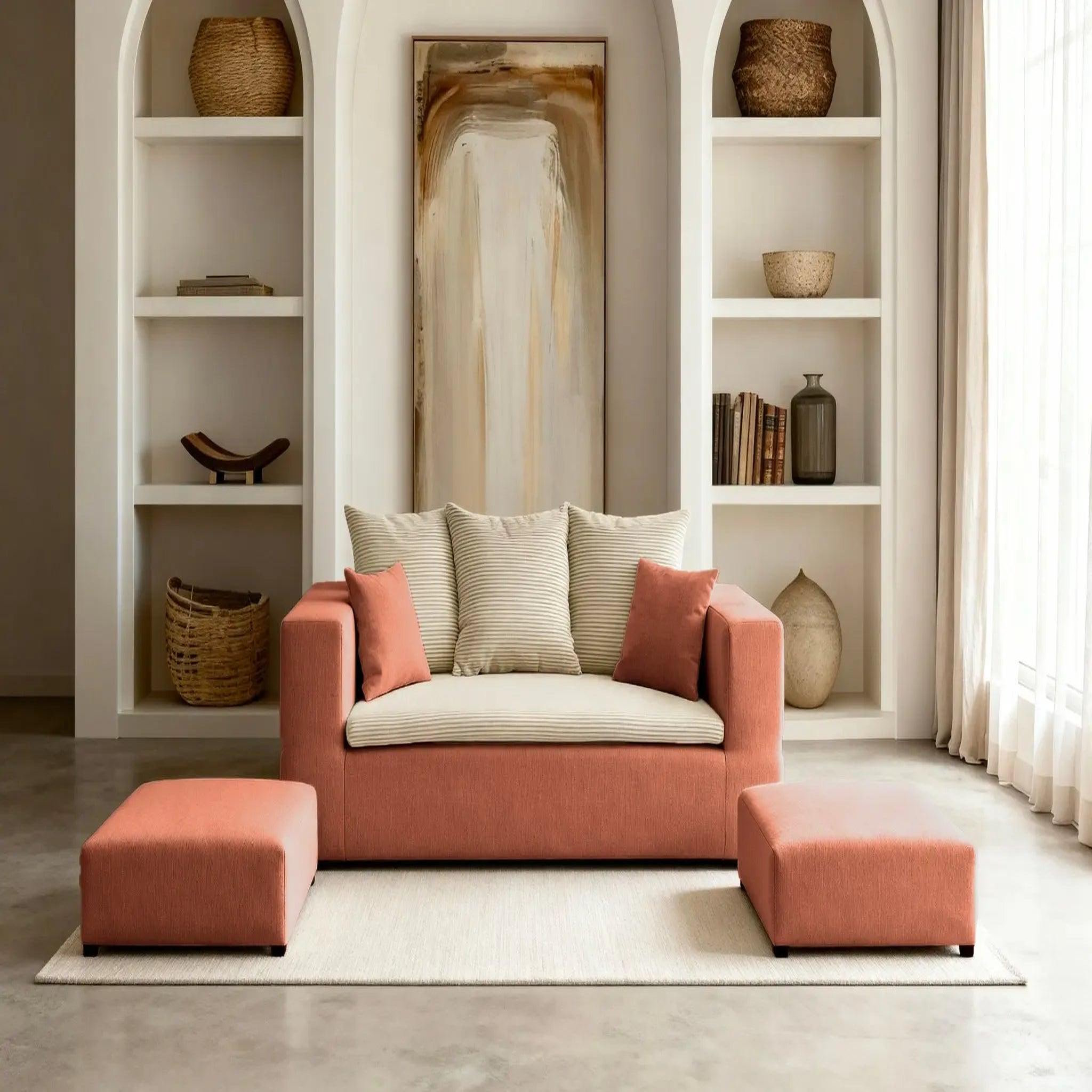 Voir la diapositive 5 : CASANOVA PARIS Ambre - canapé droit convertible bi matière avec deux poufs