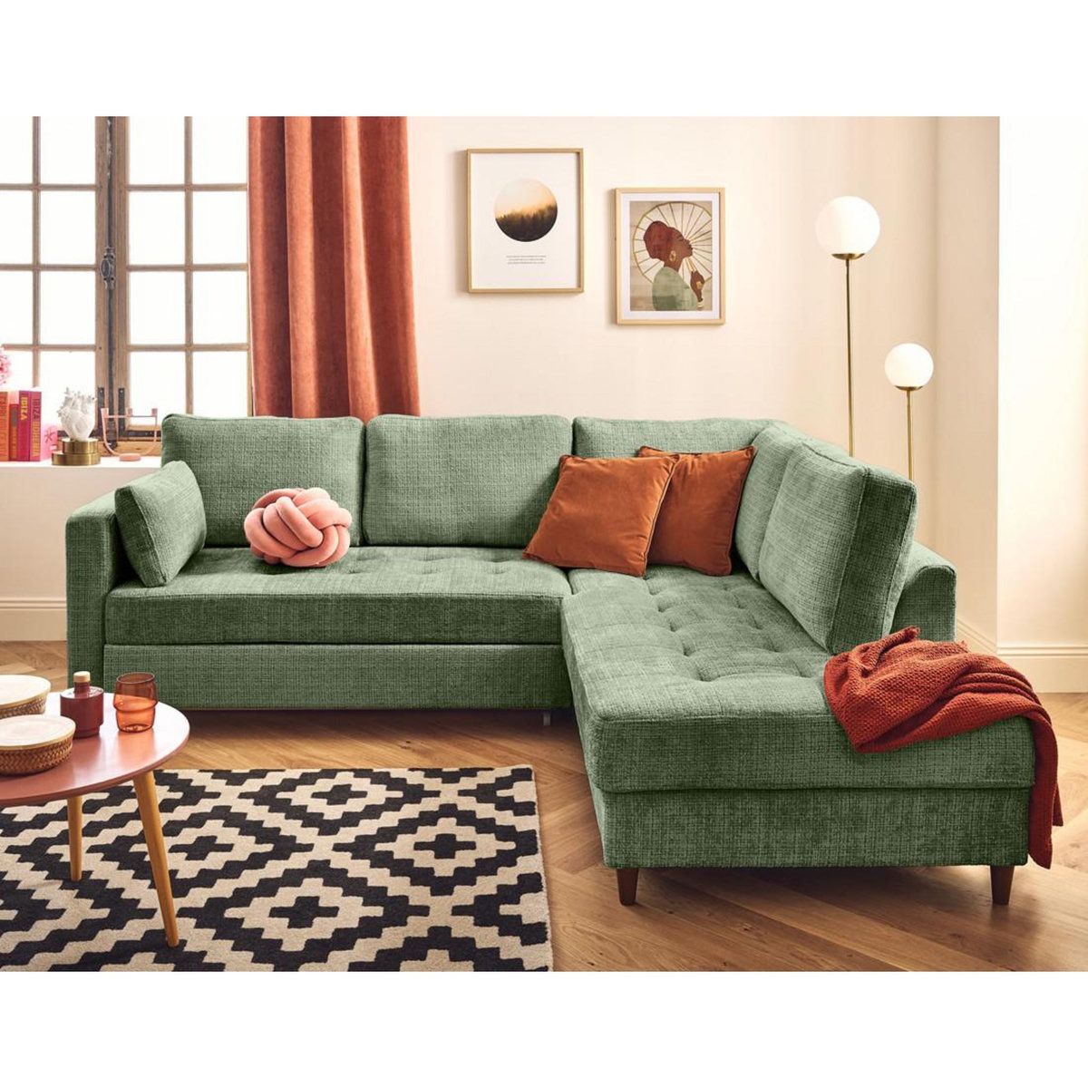 LISA DESIGN Anna - canapé d'angle droit 5 places convertible en velours texturé